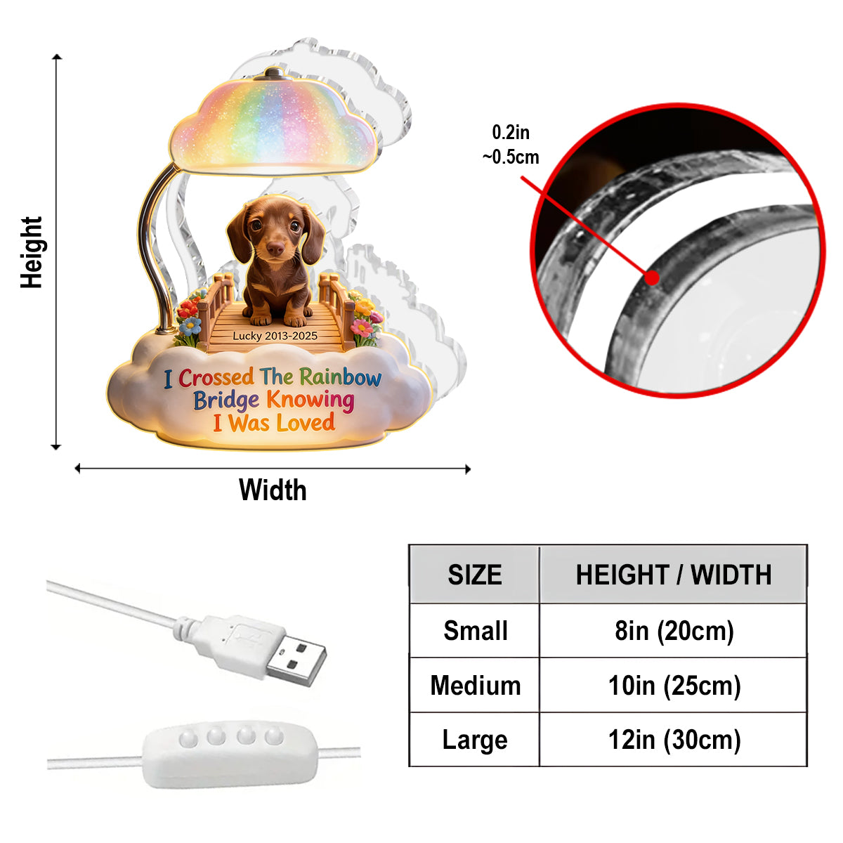I Crossed The Rainbow Bridge - Personalized Adult Golden Retriever Acrylic LED Night Light