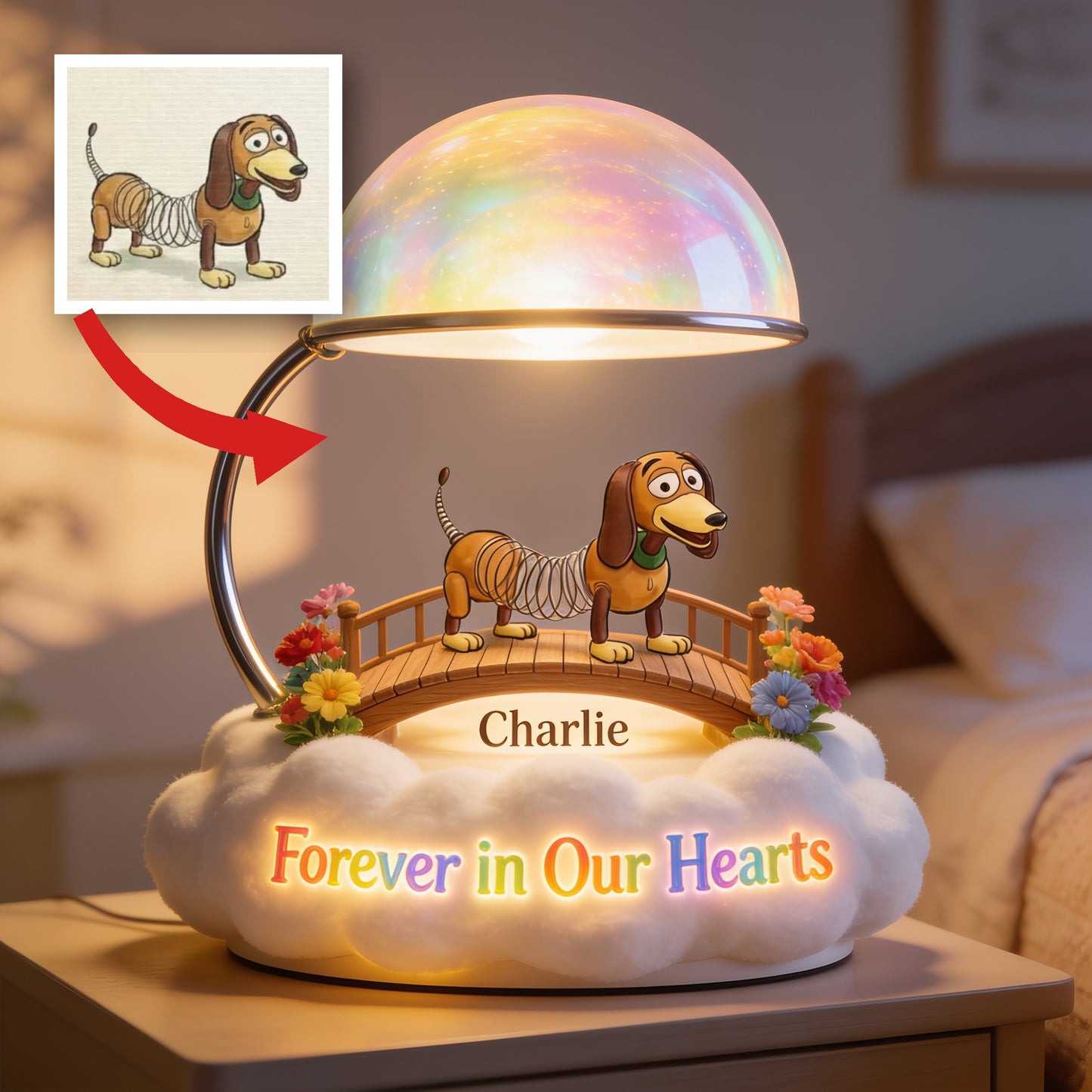 I Crossed The Rainbow Bridge - Personalized Wire-Haired Dachshund Acrylic LED Night Light