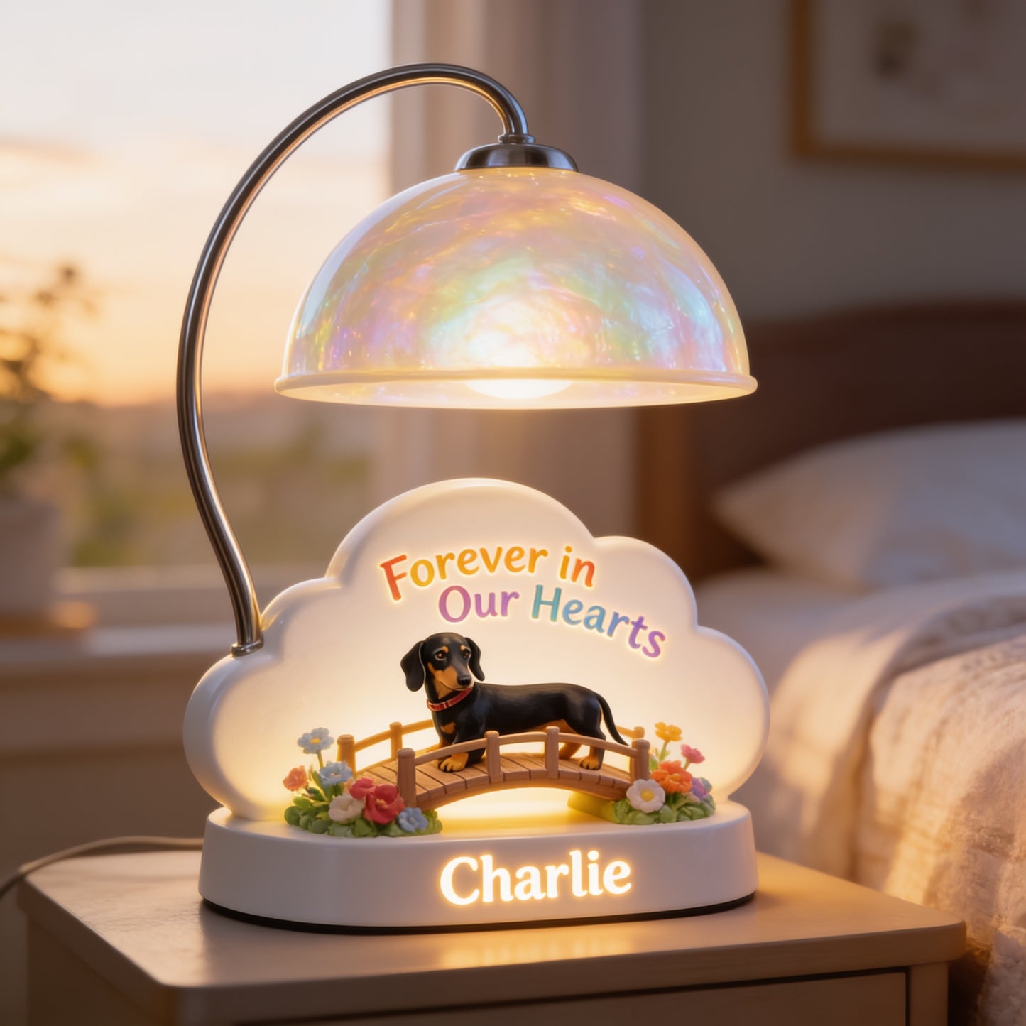 I Crossed The Rainbow Bridge - Personalized Black and Tan Dachshund Acrylic LED Night Light