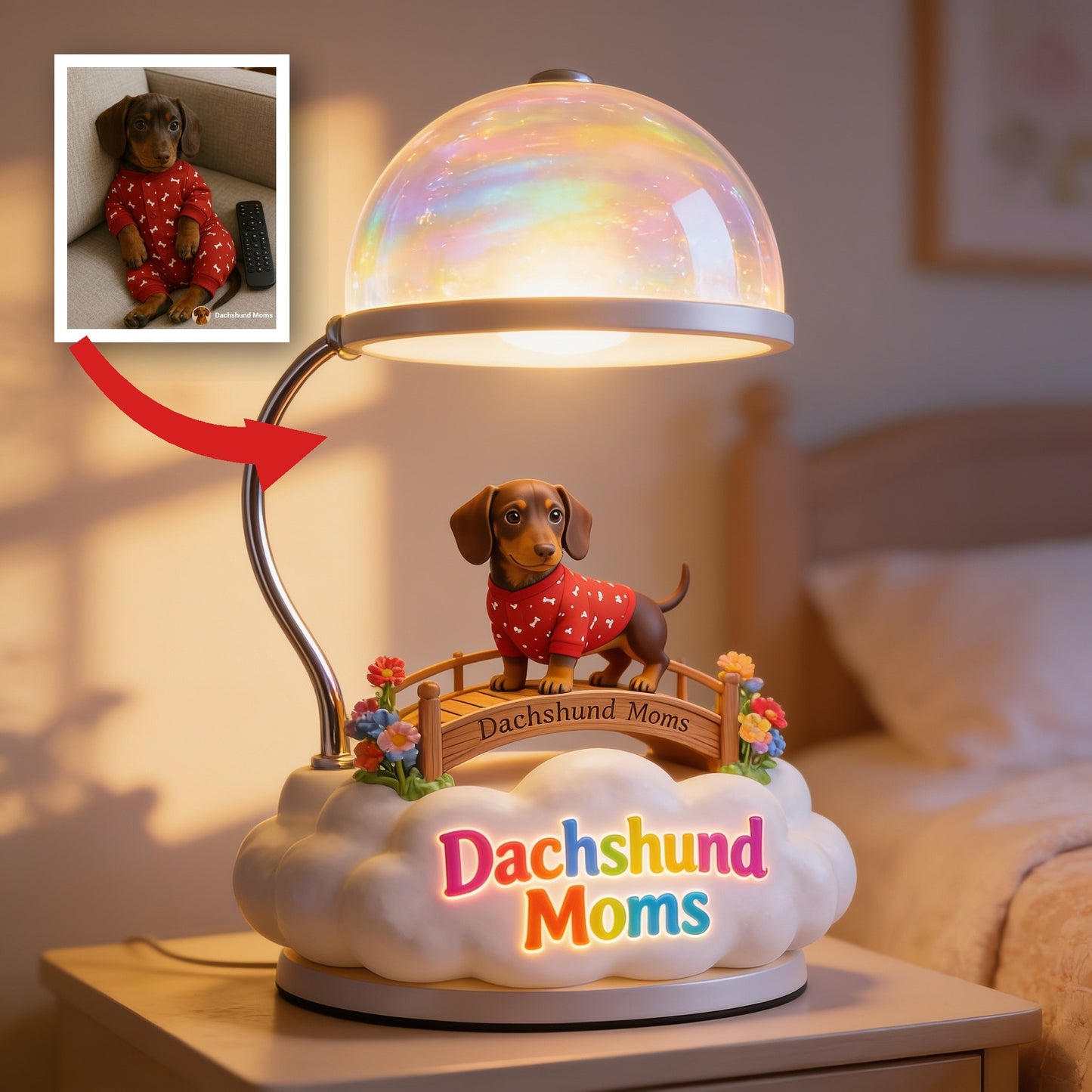 I Crossed The Rainbow Bridge - Personalized Small Dapple Dachshund Acrylic LED Night Light