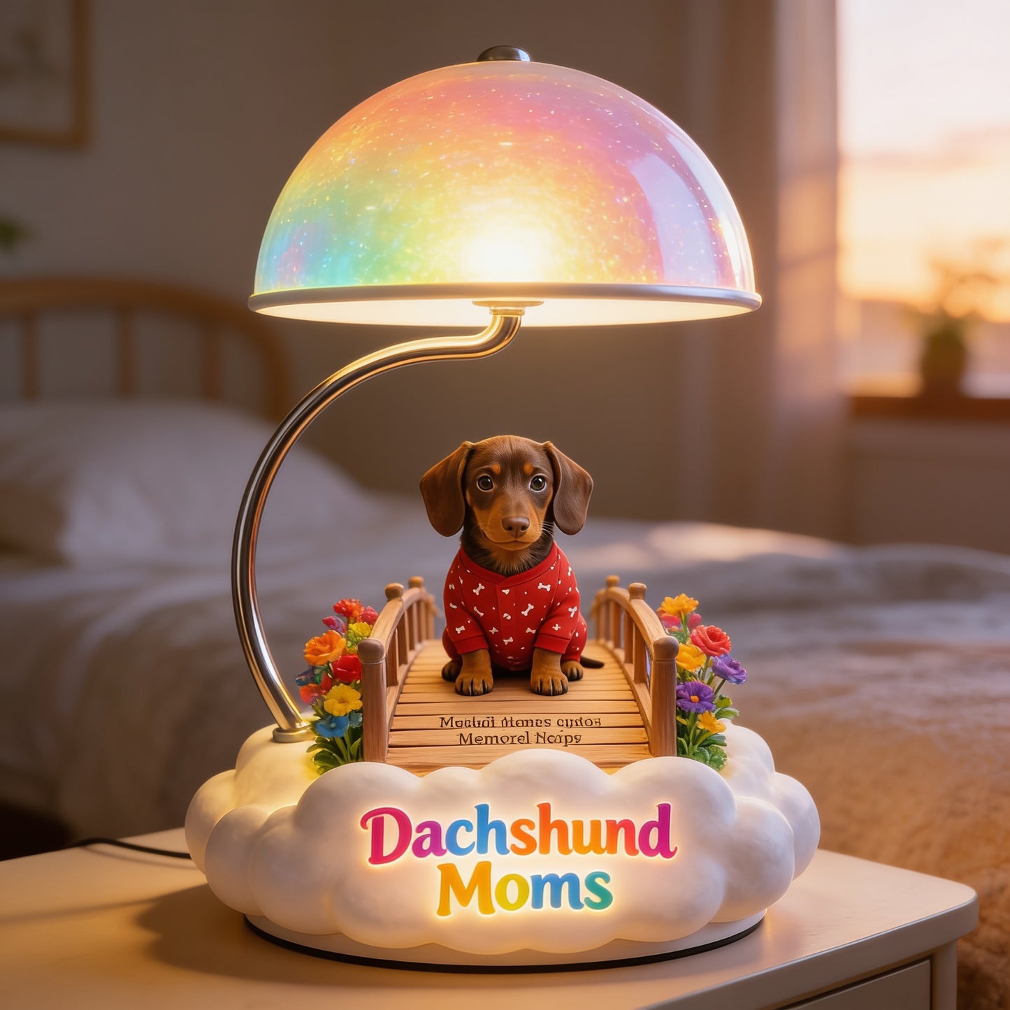 I Crossed The Rainbow Bridge - Personalized Red Dachshund Acrylic LED Night Light