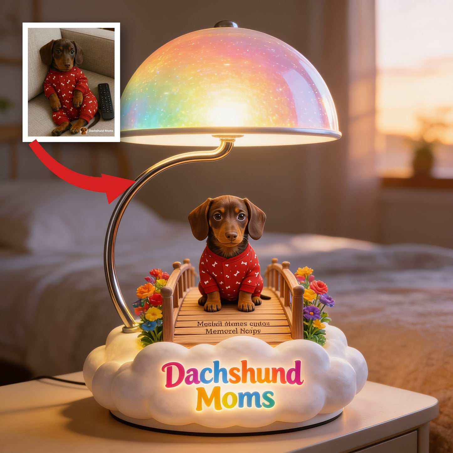I Crossed The Rainbow Bridge - Personalized Red Dachshund Acrylic LED Night Light