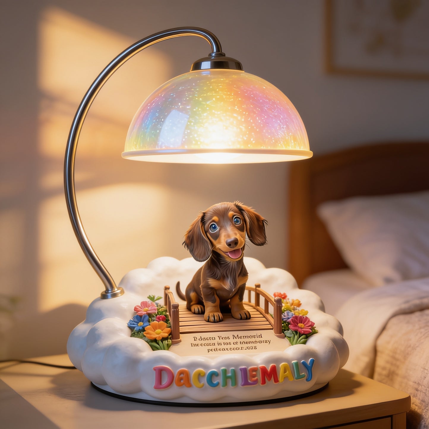 I Crossed The Rainbow Bridge - Personalized Long-Haired Dachshund Puppy Acrylic LED Night Light