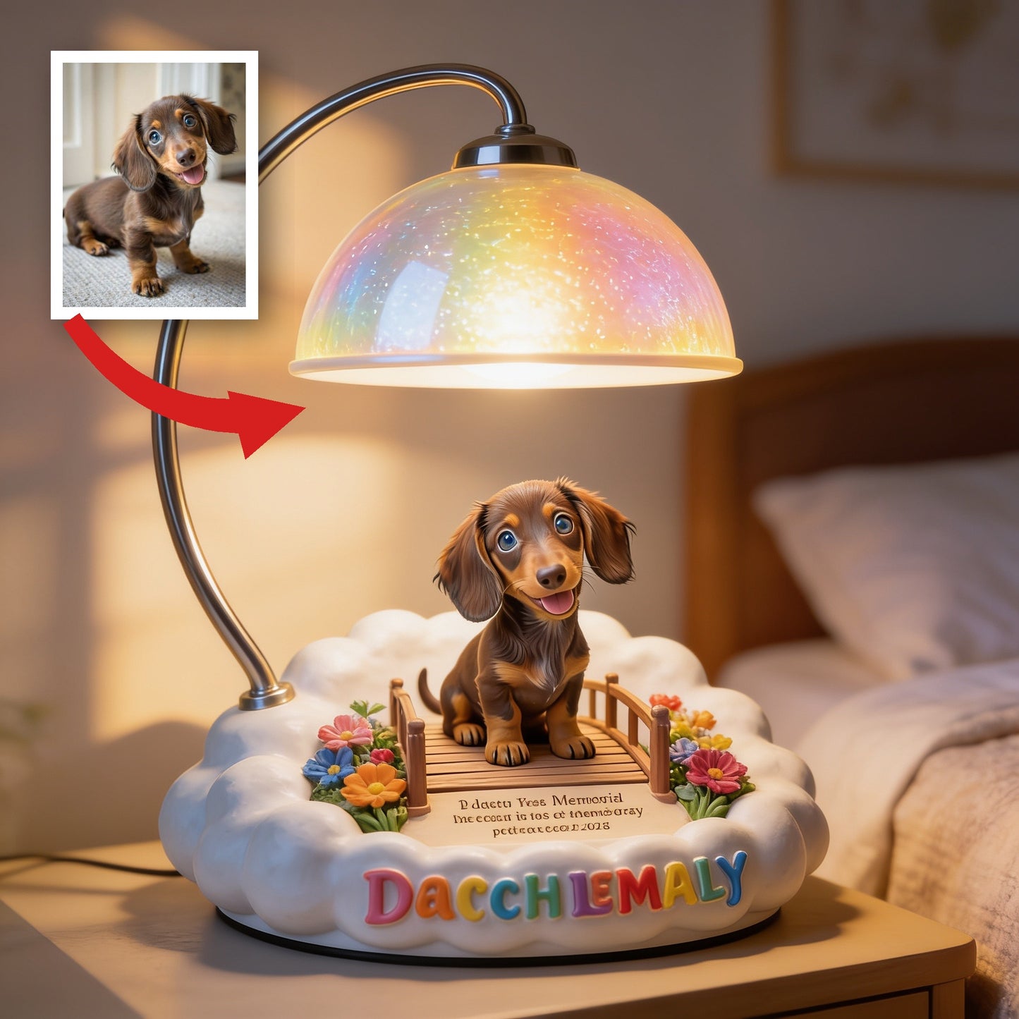 I Crossed The Rainbow Bridge - Personalized Long-Haired Dachshund Puppy Acrylic LED Night Light