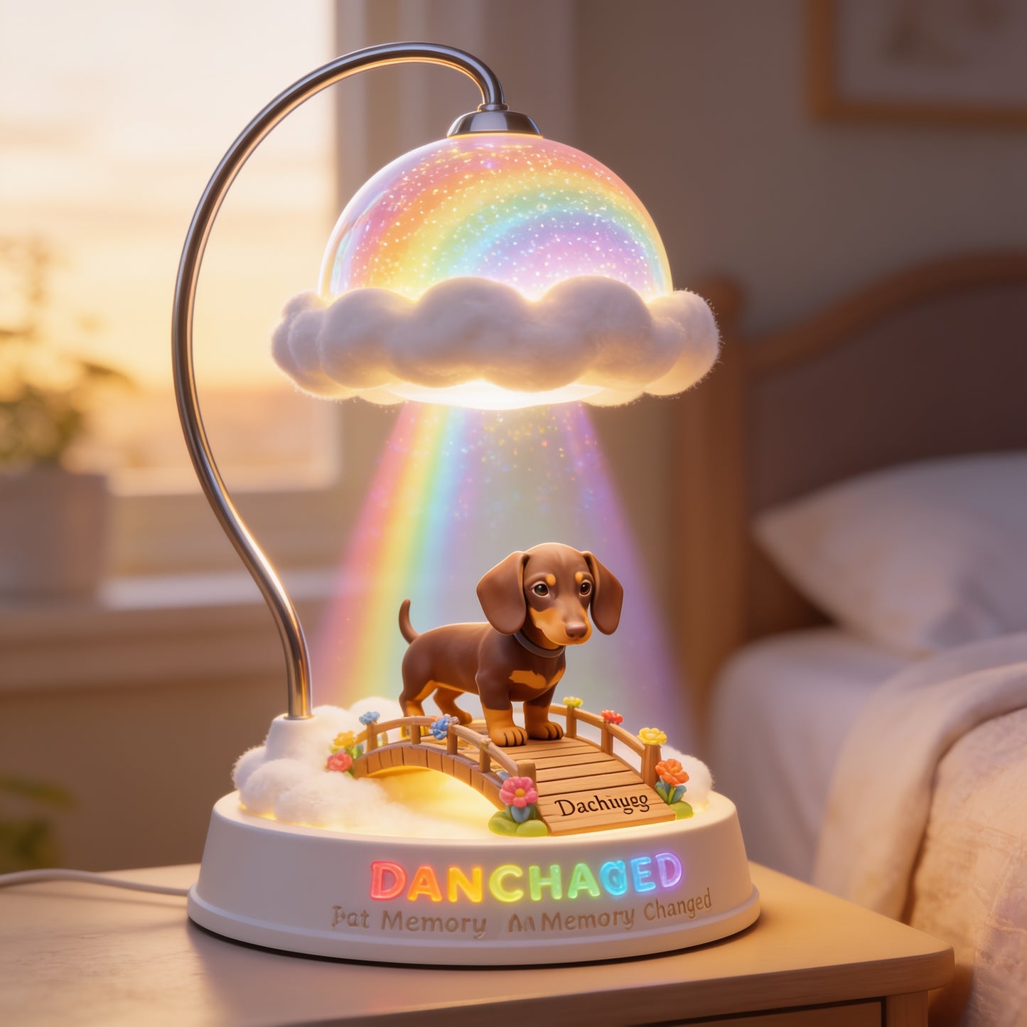 I Crossed The Rainbow Bridge - Personalized Brown Dachshund Puppy Acrylic LED Night Light