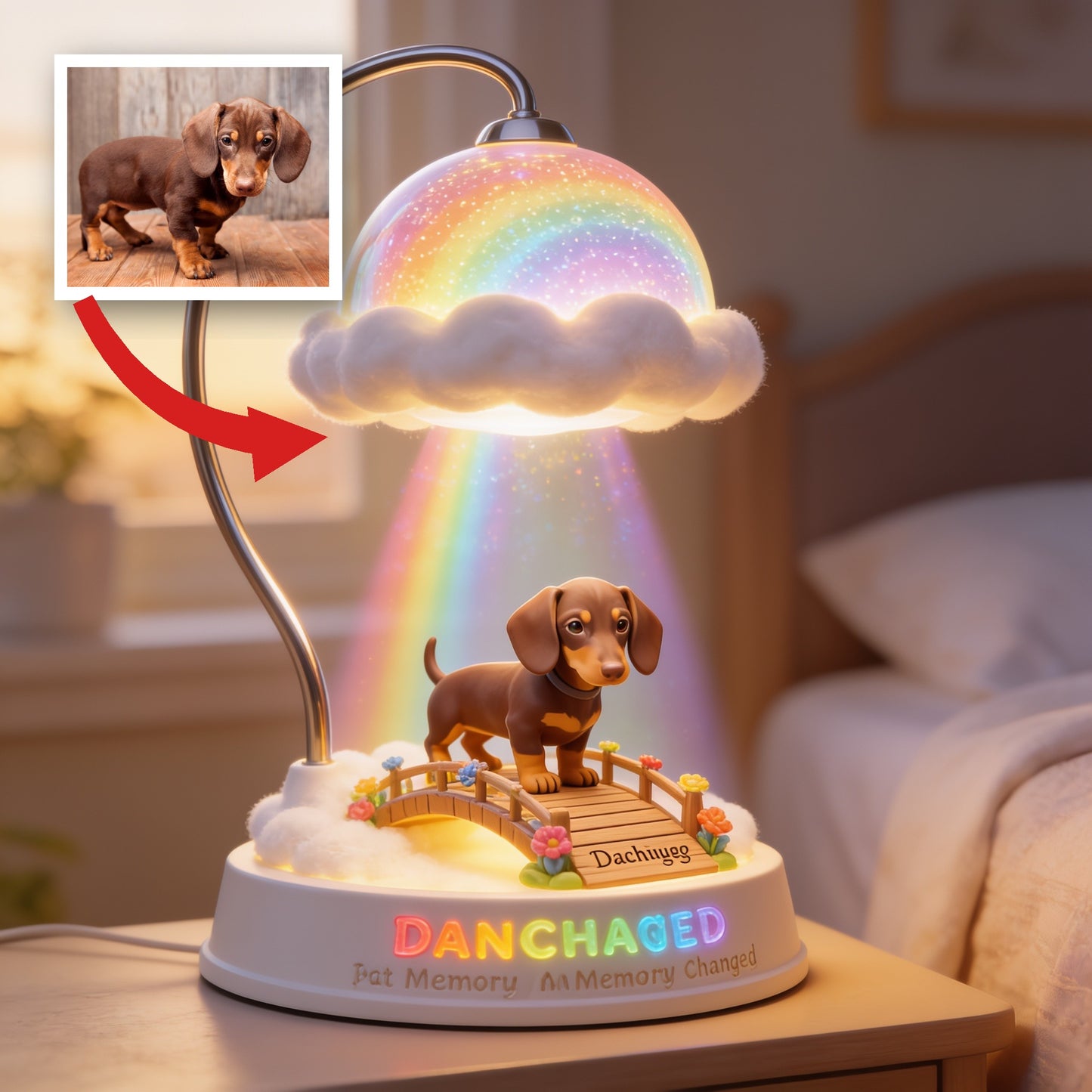 I Crossed The Rainbow Bridge - Personalized Brown Dachshund Puppy Acrylic LED Night Light