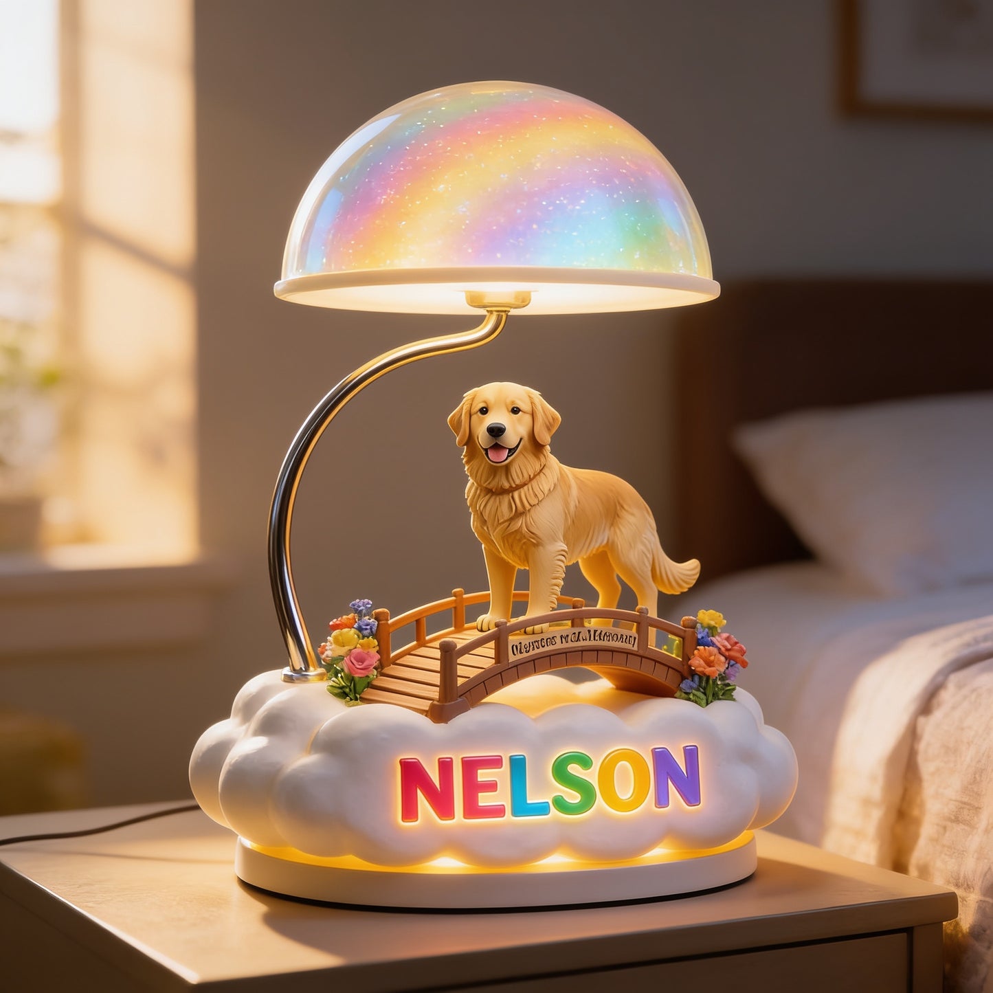I Crossed The Rainbow Bridge - Personalized Golden Retriever Acrylic LED Night Light