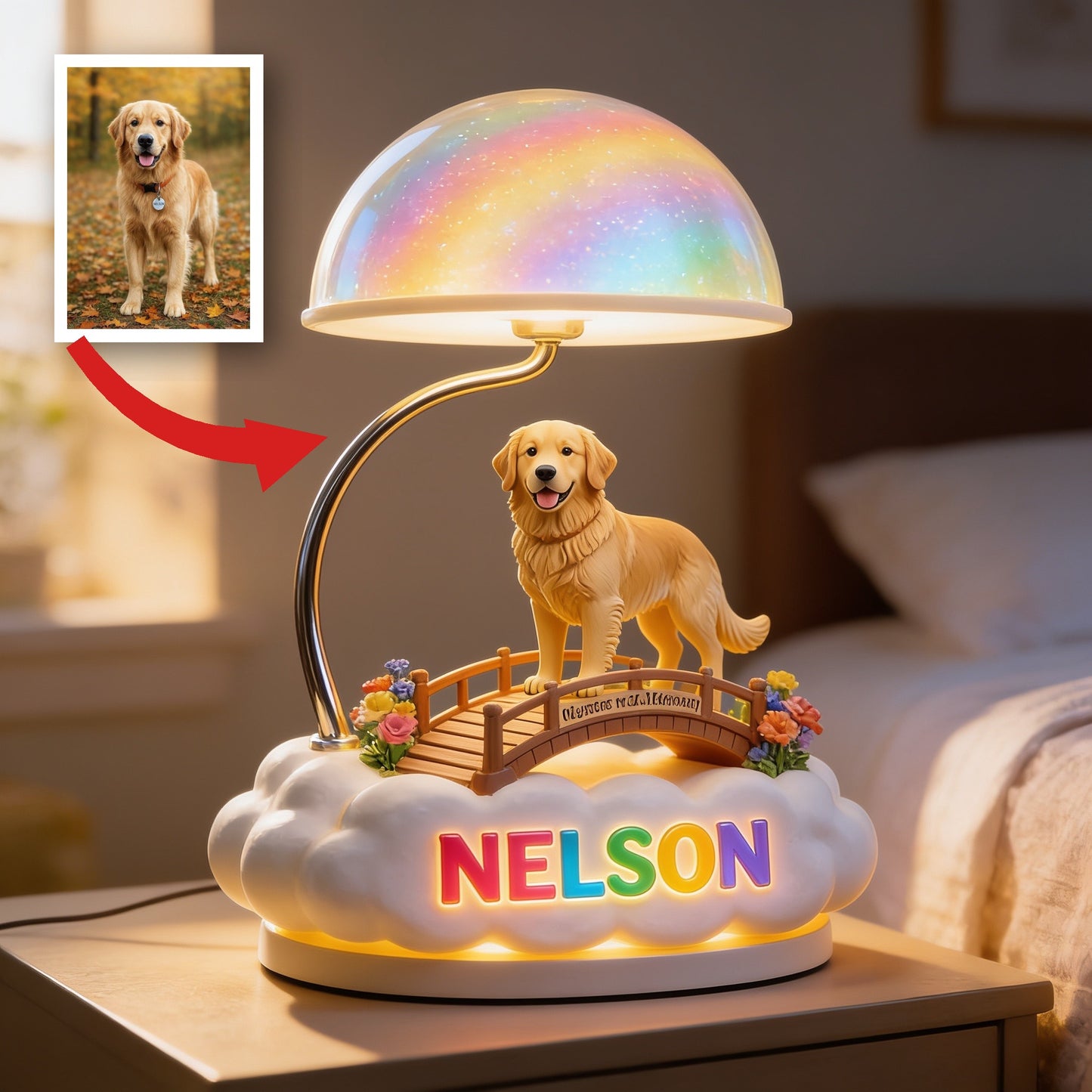 I Crossed The Rainbow Bridge - Personalized Golden Retriever Acrylic LED Night Light