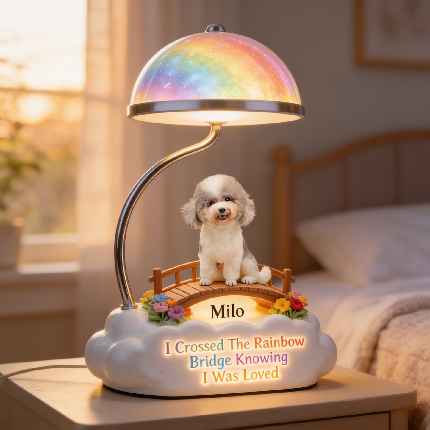 I Crossed The Rainbow Bridge - Personalized Small Poodle Puppy Acrylic LED Night Light