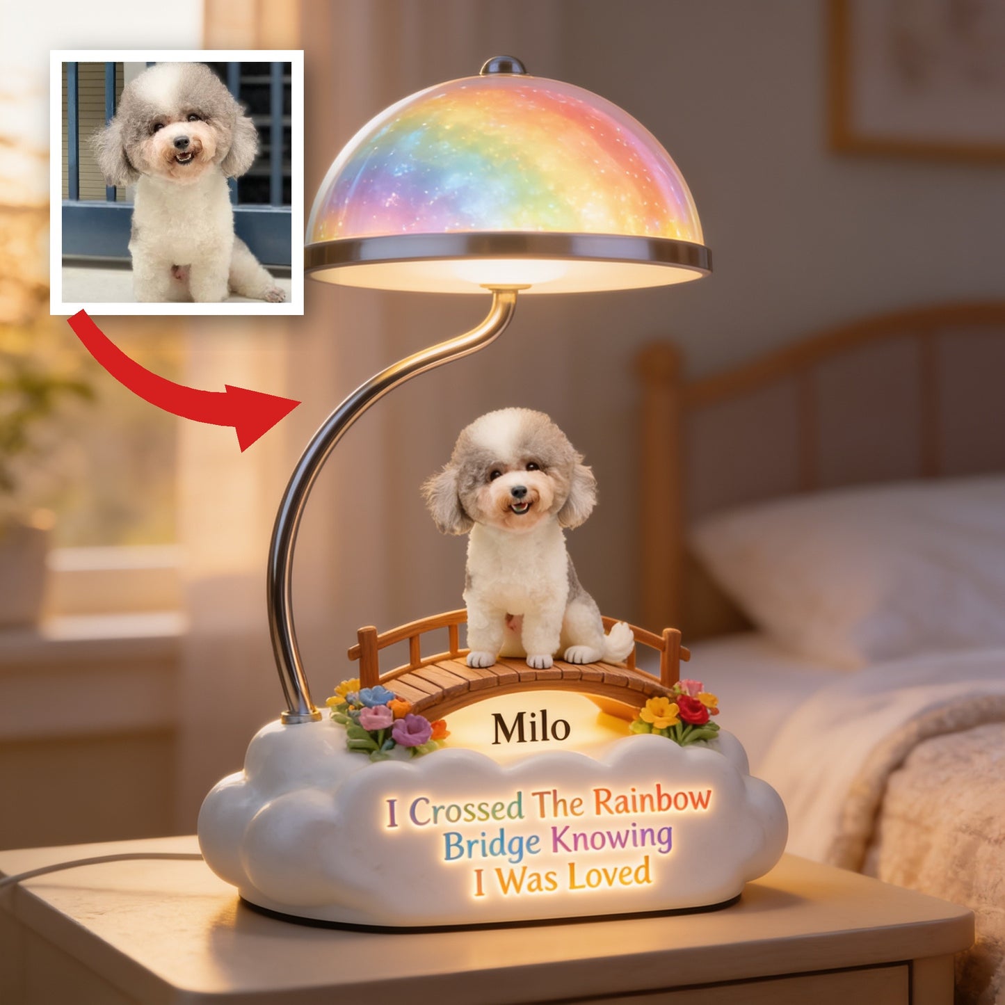 I Crossed The Rainbow Bridge - Personalized Small Poodle Puppy Acrylic LED Night Light