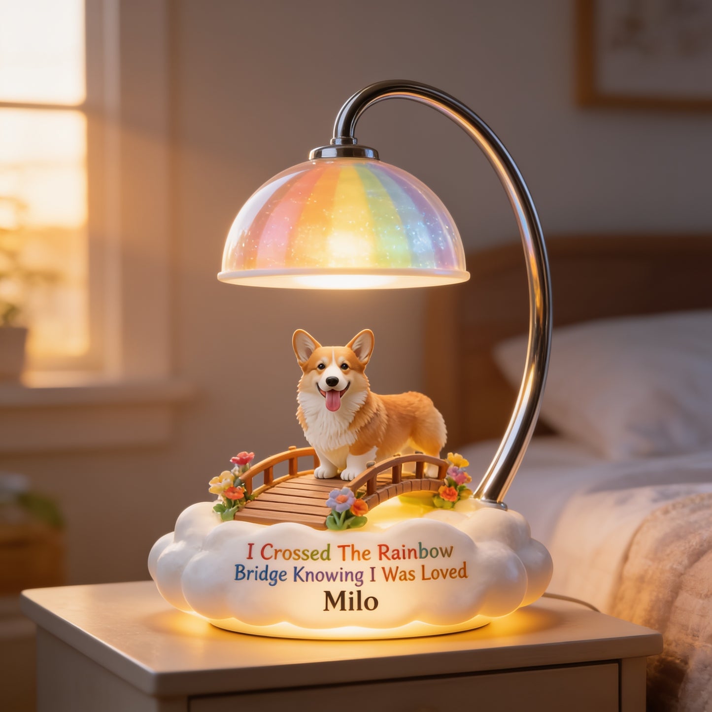 I Crossed The Rainbow Bridge - Personalized Corgi Puppy Acrylic LED Night Light