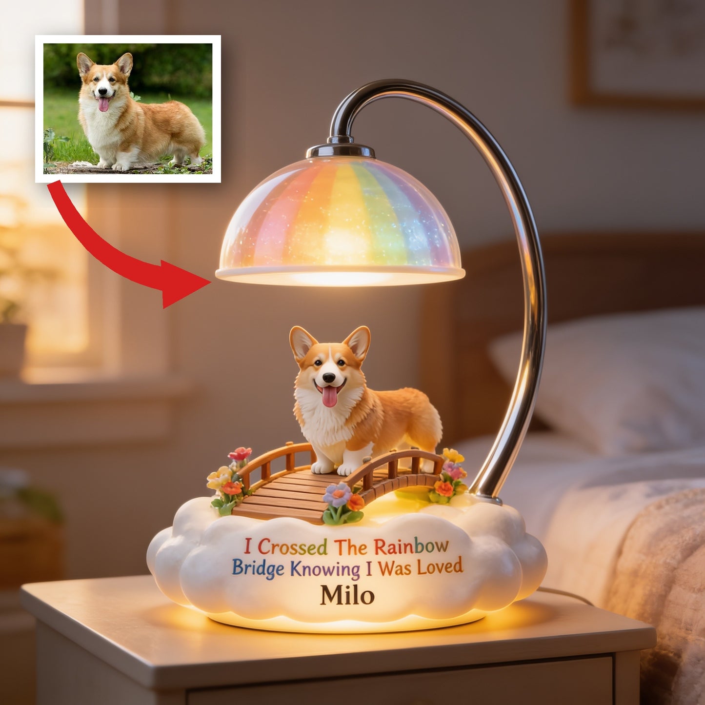 I Crossed The Rainbow Bridge - Personalized Corgi Puppy Acrylic LED Night Light