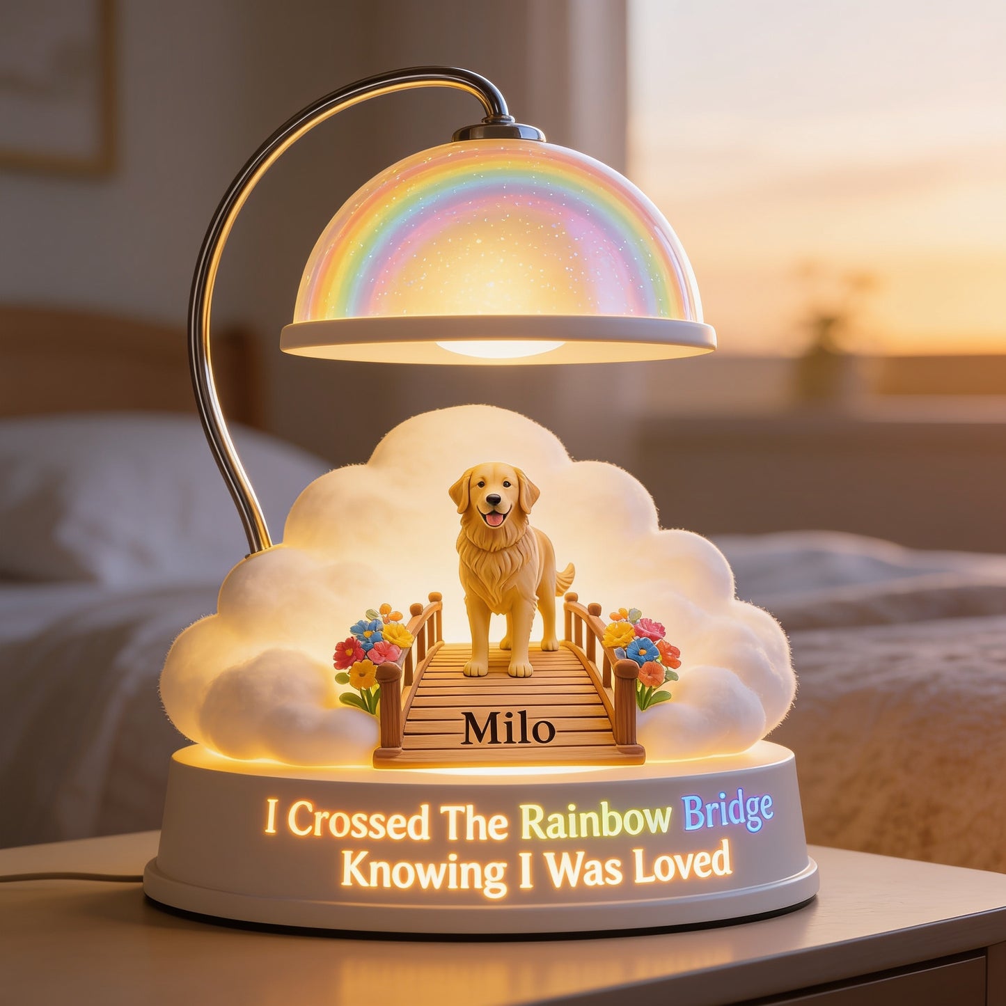 I Crossed The Rainbow Bridge - Personalized Adult Golden Retriever Acrylic LED Night Light