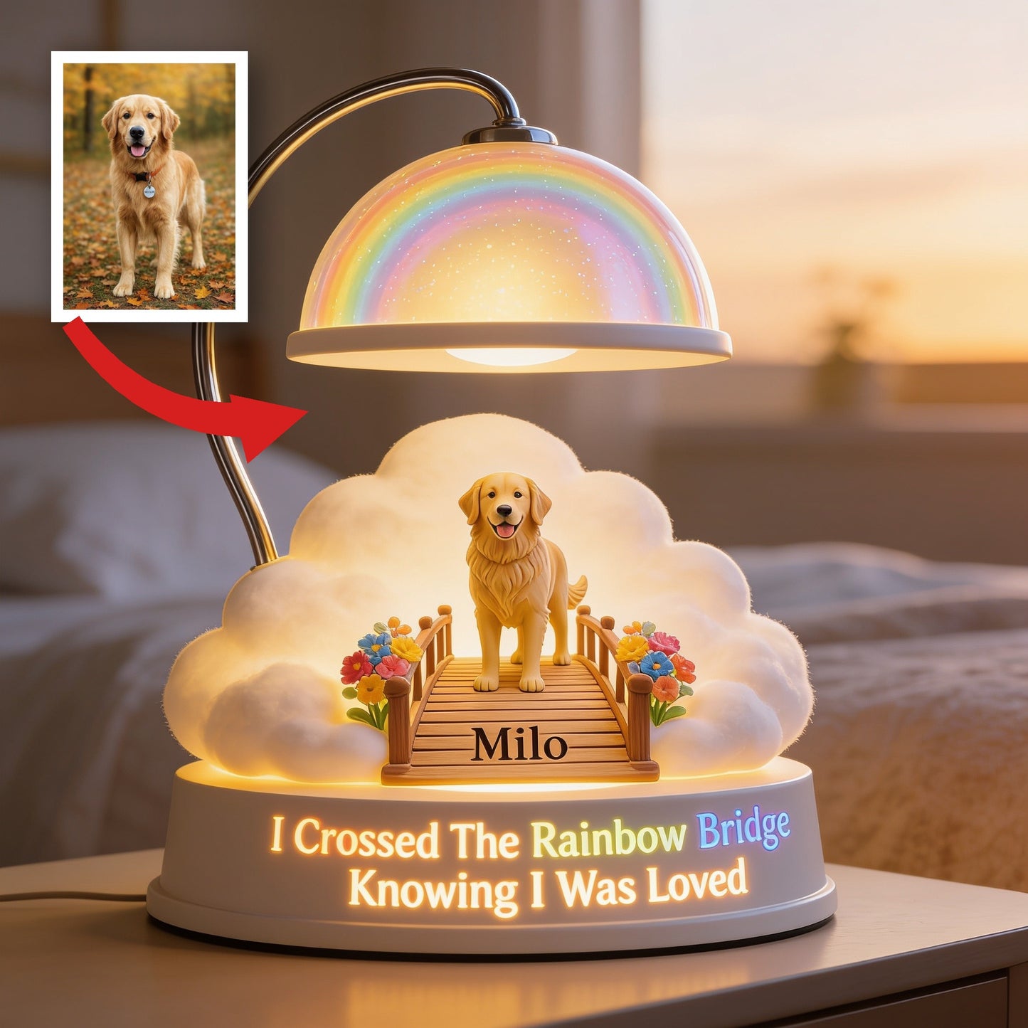 I Crossed The Rainbow Bridge - Personalized Adult Golden Retriever Acrylic LED Night Light