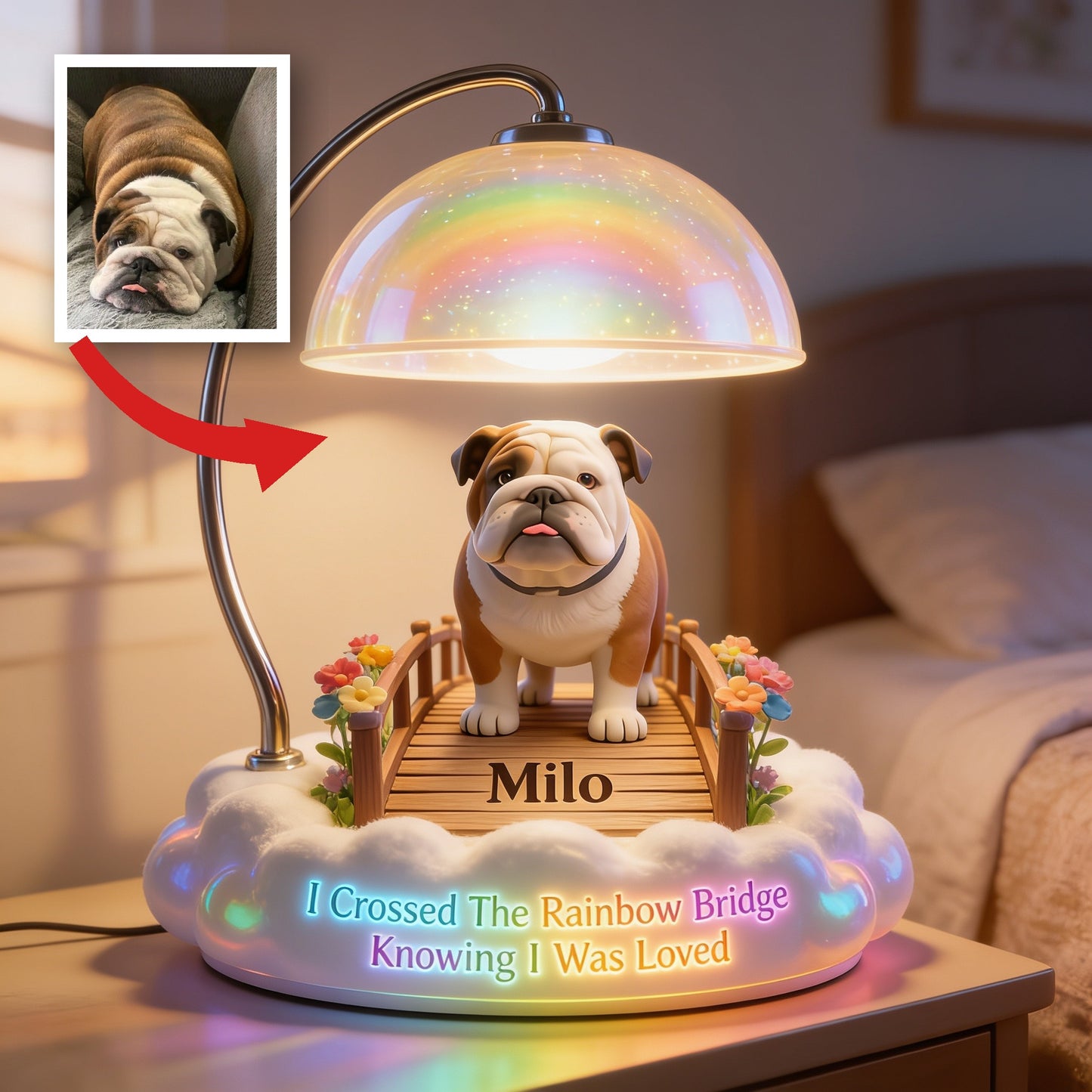 I Crossed The Rainbow Bridge - Personalized Small Bulldog Puppy Acrylic LED Night Light