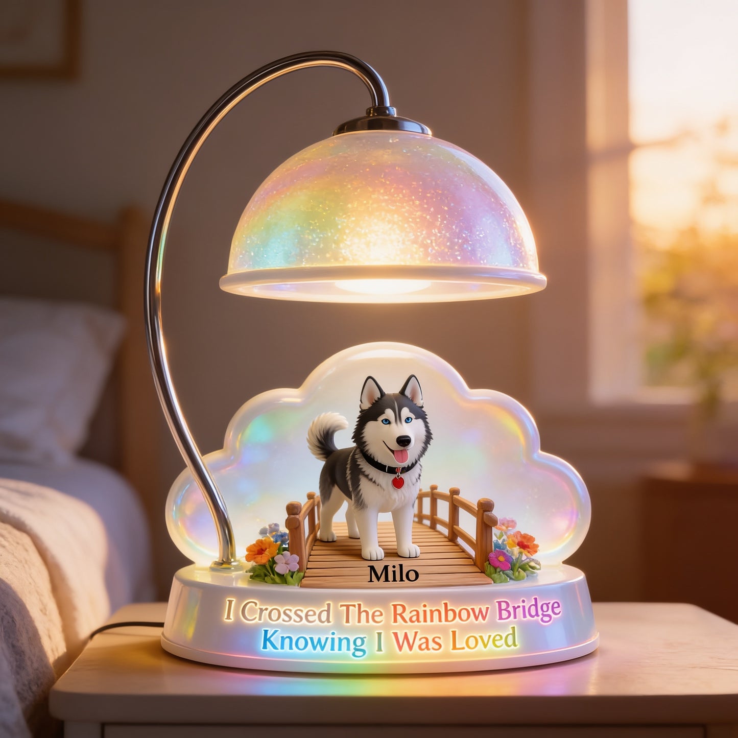 I Crossed The Rainbow Bridge - Personalized Siberian Husky Acrylic LED Night Light