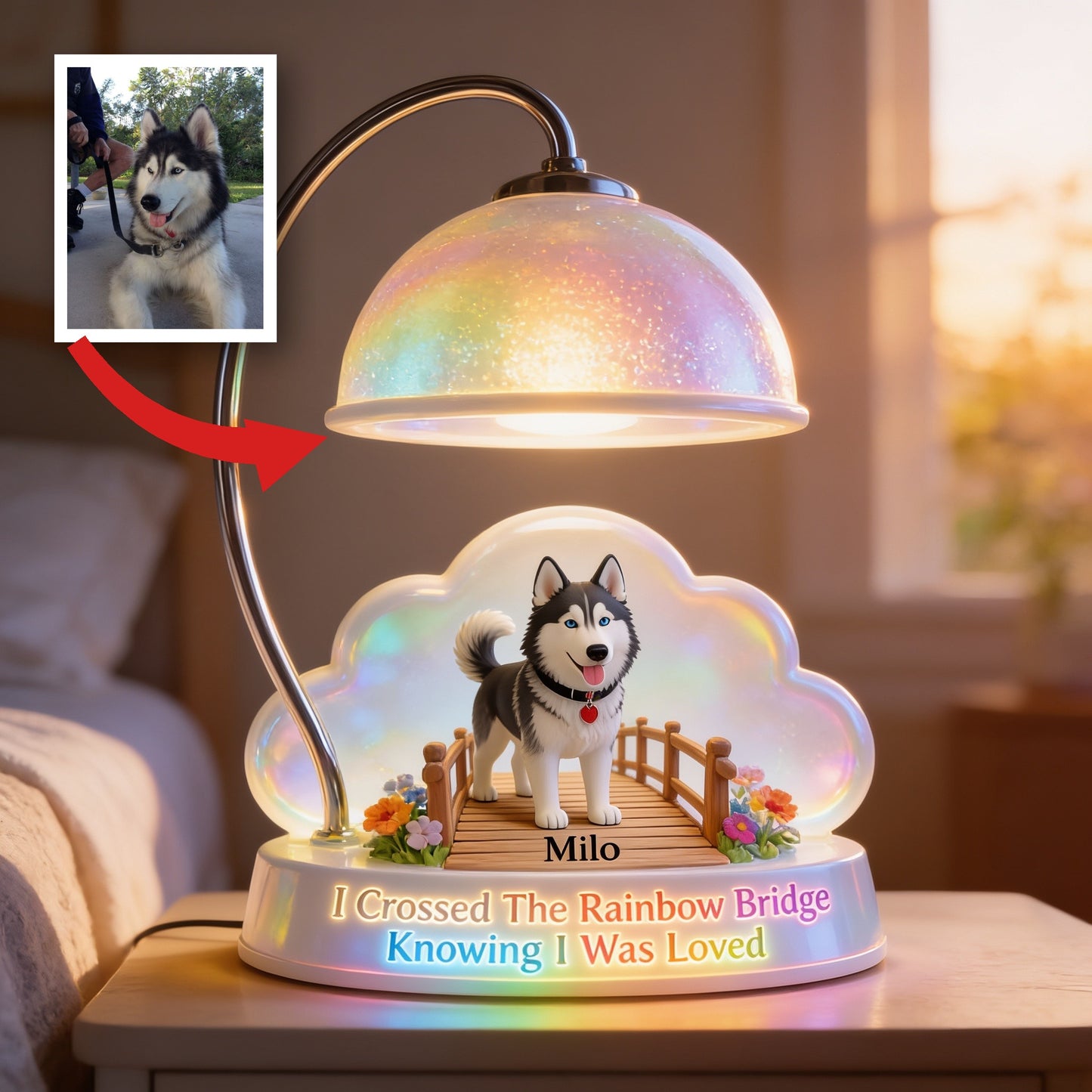 I Crossed The Rainbow Bridge - Personalized Siberian Husky Acrylic LED Night Light