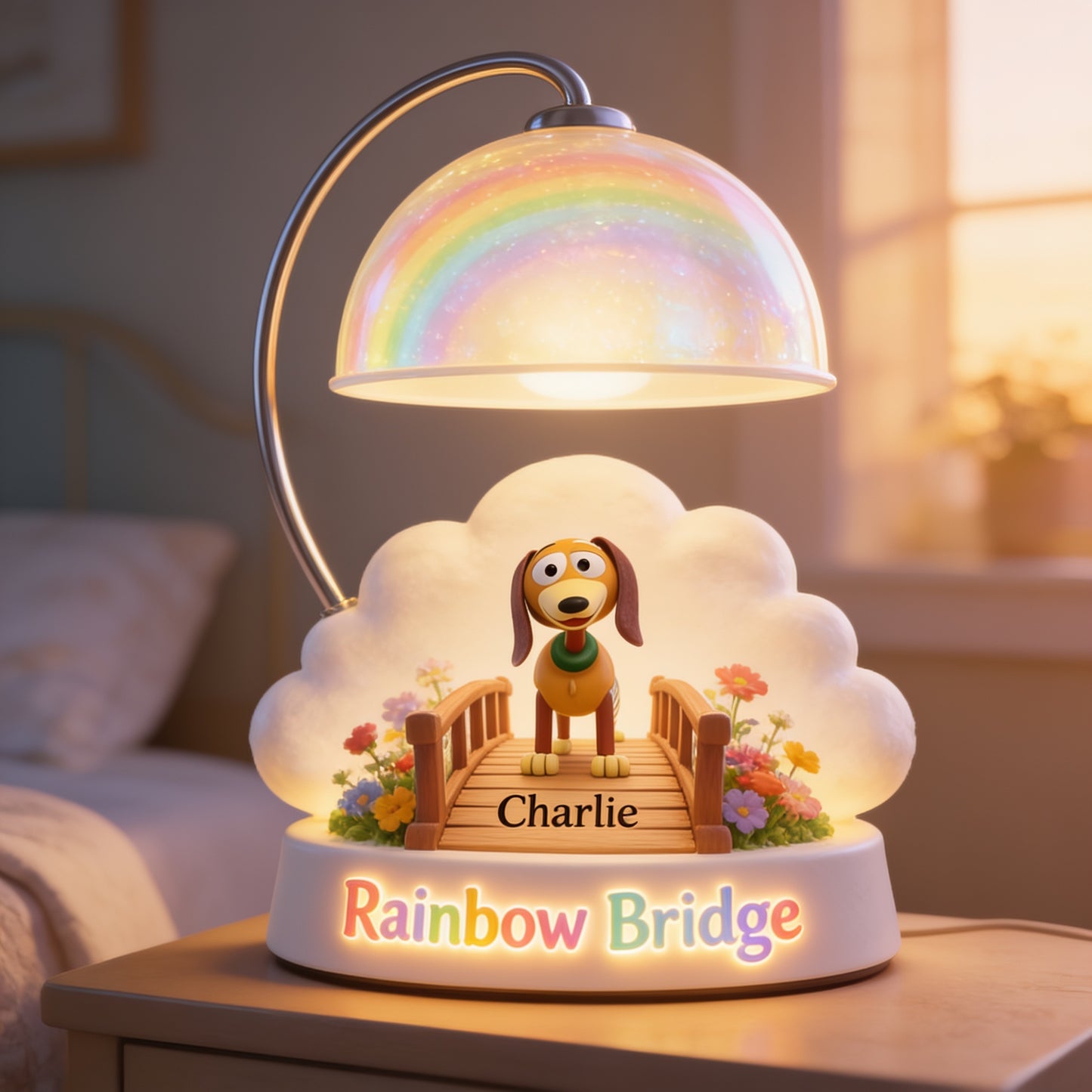 I Crossed The Rainbow Bridge - Personalized Beagle Acrylic LED Night Light
