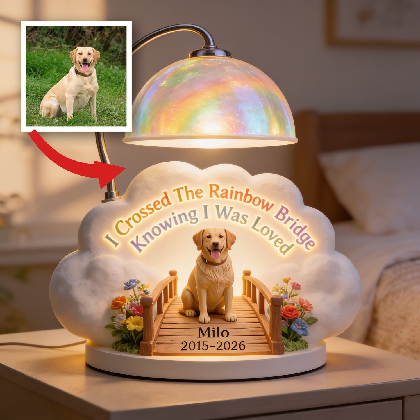 I Crossed The Rainbow Bridge - Personalized Yellow Labrador Retriever Acrylic LED Night Light