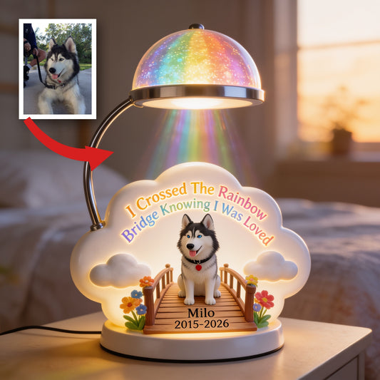 Ich habe die Regenbogenbrücke überquert - Personalisierte Siberian Husky Acryl LED Nachtlicht