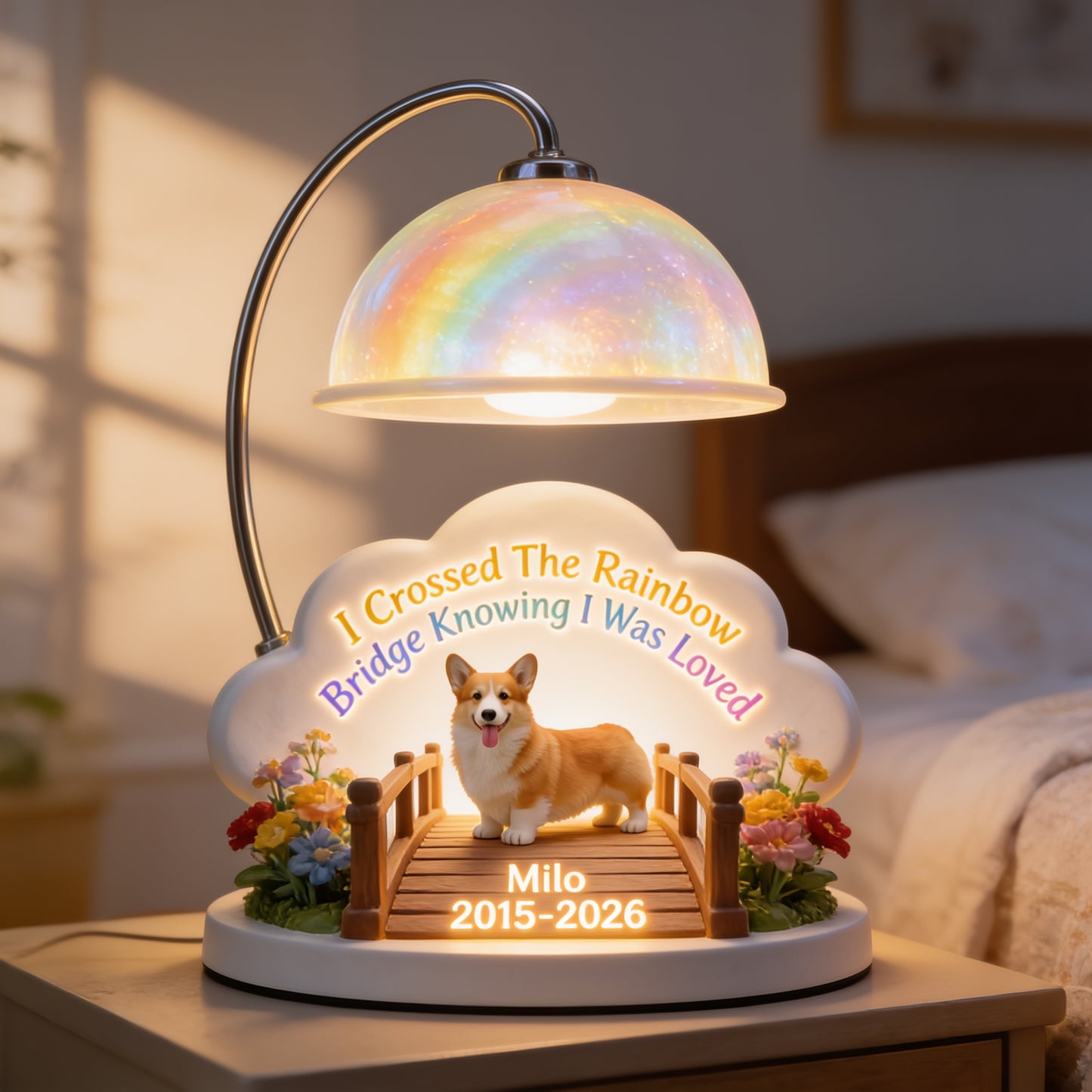 I Crossed The Rainbow Bridge - Personalized Corgi Acrylic LED Night Light