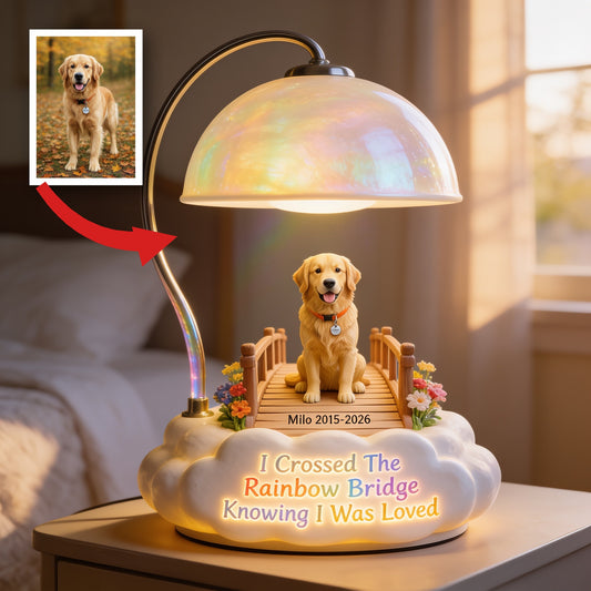 Ich habe die Regenbogenbrücke überquert - Personalisierte Golden Retriever Acryl LED Nachtlicht