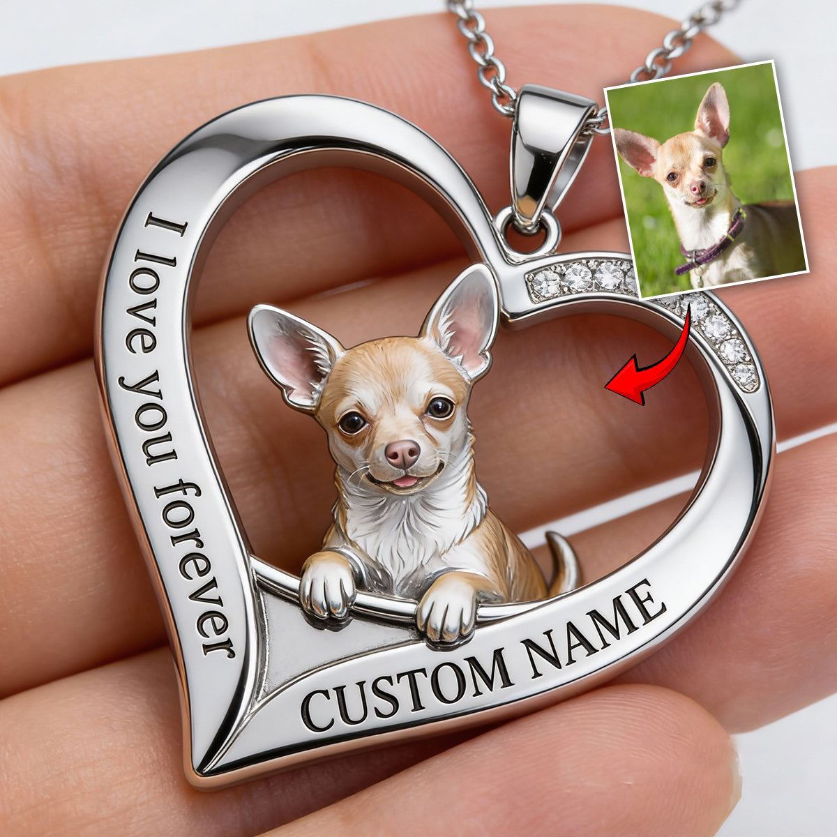 Custom From Any Photo - Personalized Tiny Chihuahua Puppy Shaped Metal Pendant Necklace