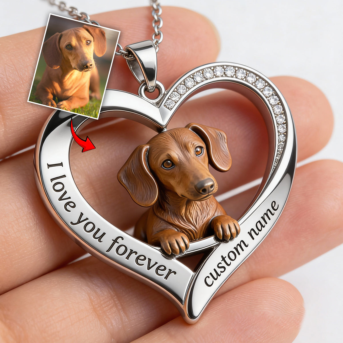 Custom From Any Photo - Personalized Black and White Border Collie Shaped Metal Pendant Necklace