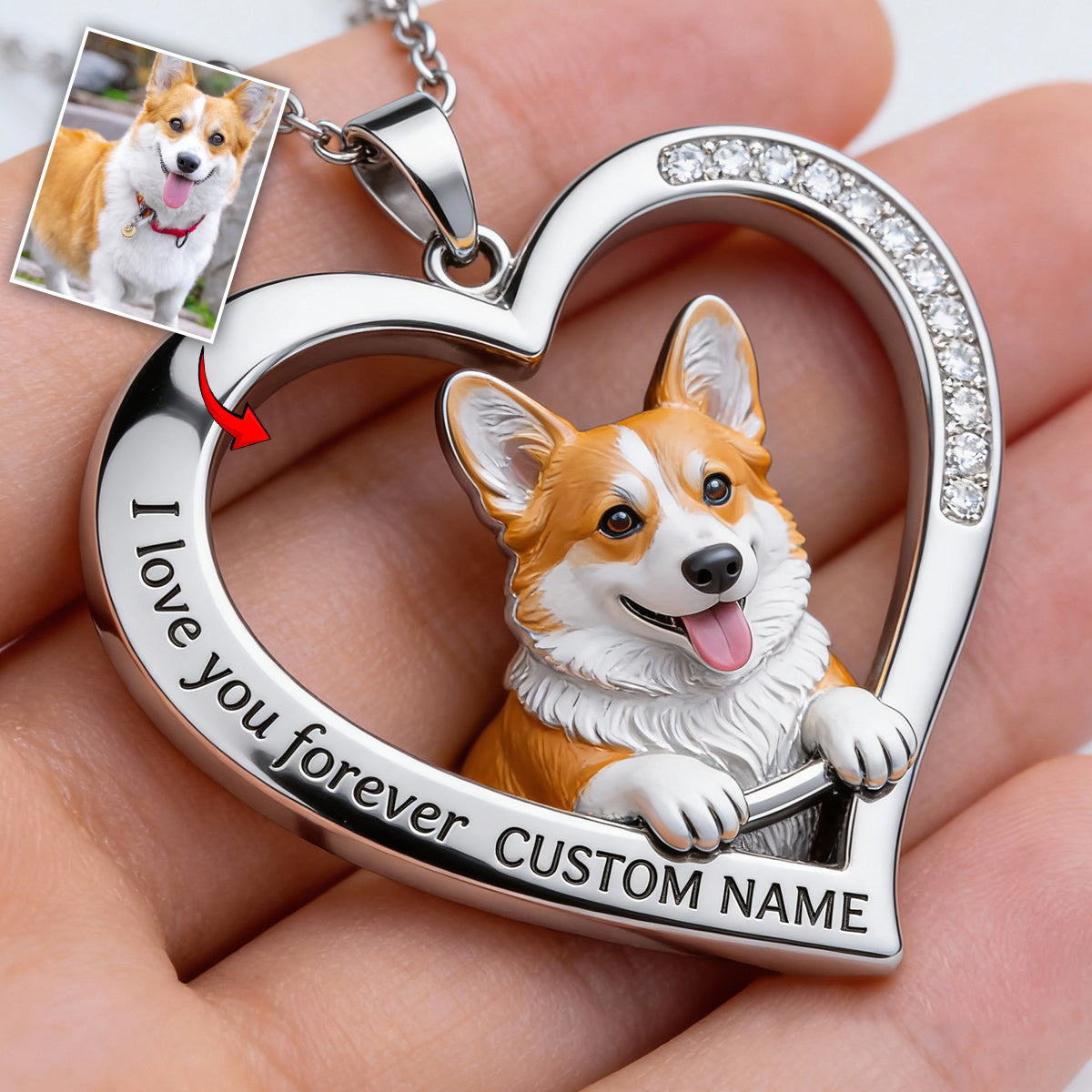 Personalisierter Fluffiger Pudel Metallanhänger Halskette aus jedem Foto