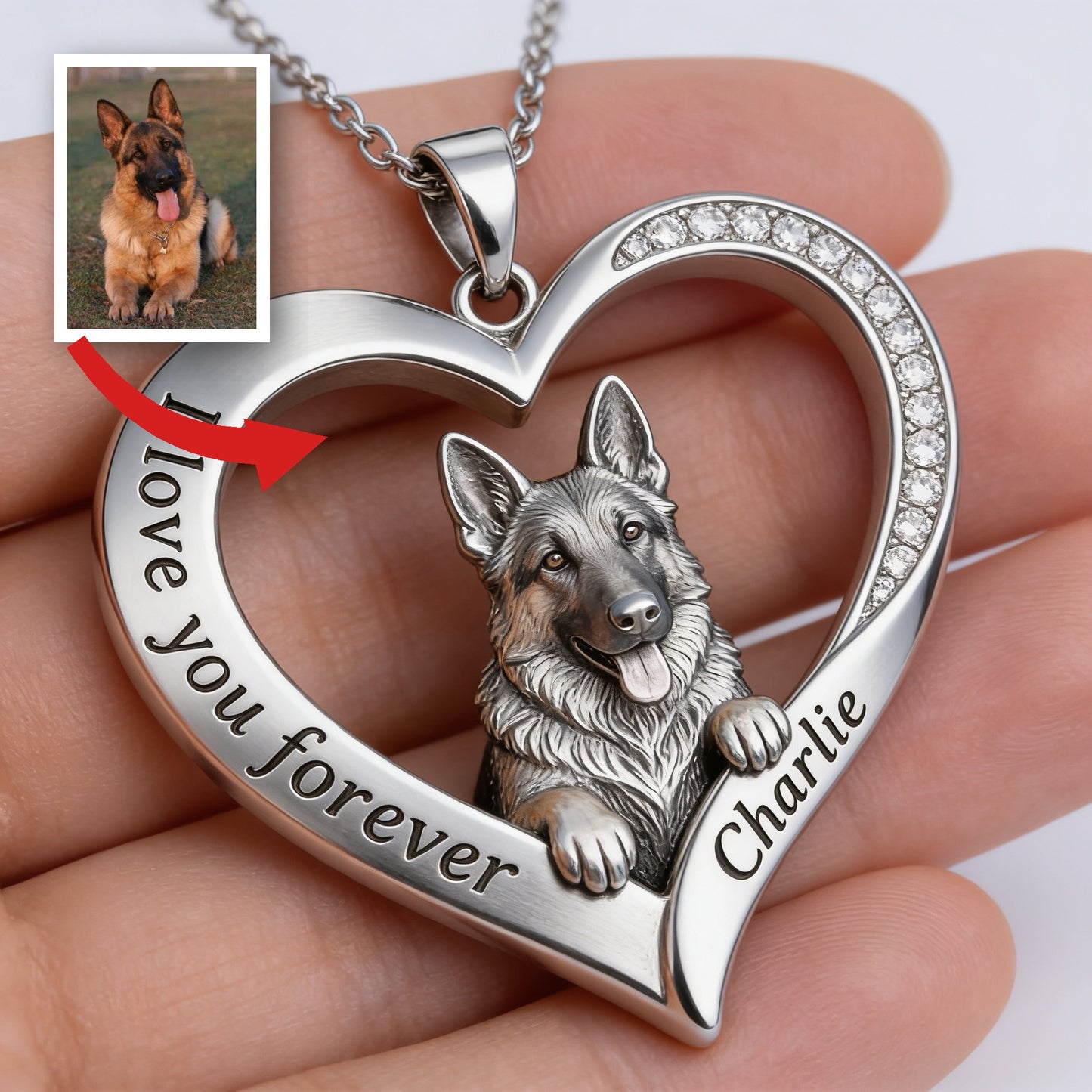 Personalisierter deutscher Schäferhund Metallanhänger Halskette