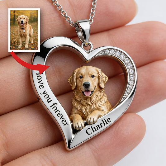 Personalisierter Fluffy Golden Retriever Metallanhänger Halskette