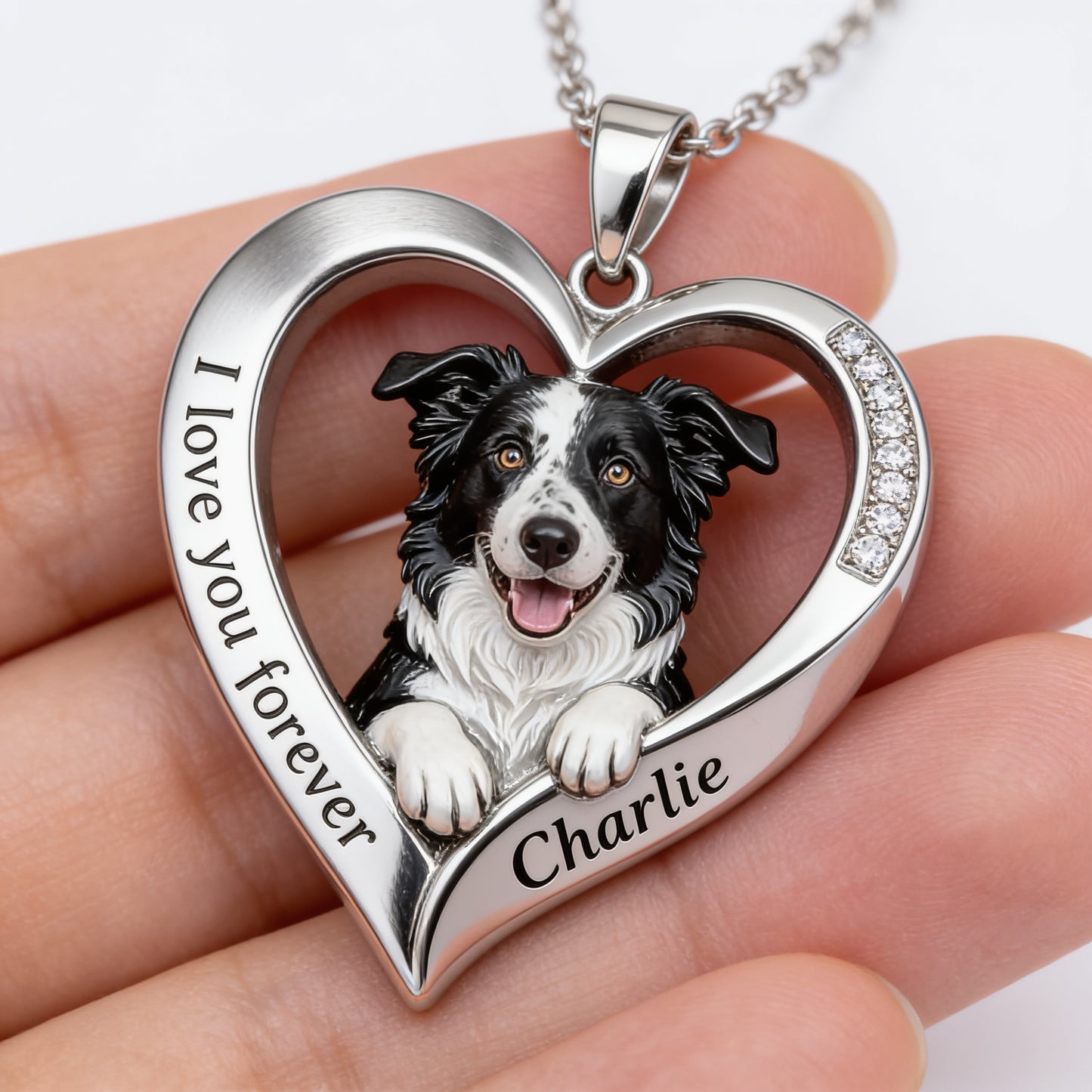 Personalisierter Anhänger in Form eines Border Collies - Schwarz-Weiß