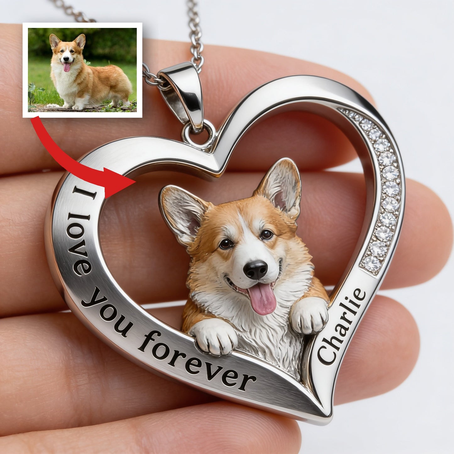 Personalisierter Anhänger in Form eines Welsh Corgis - Aus jedem Foto