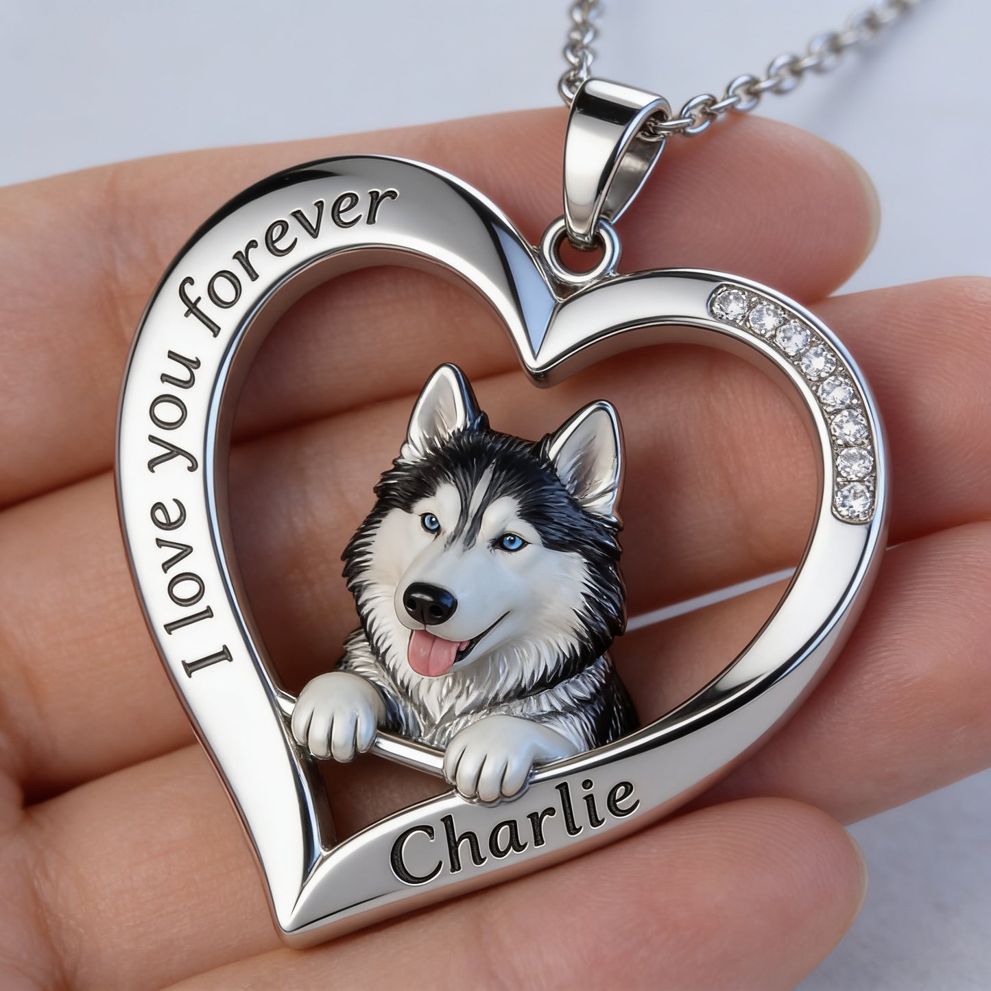 Personalisierter Anhänger aus Metall - Blaugraue Siberian Husky Halskette von Ihrem Foto