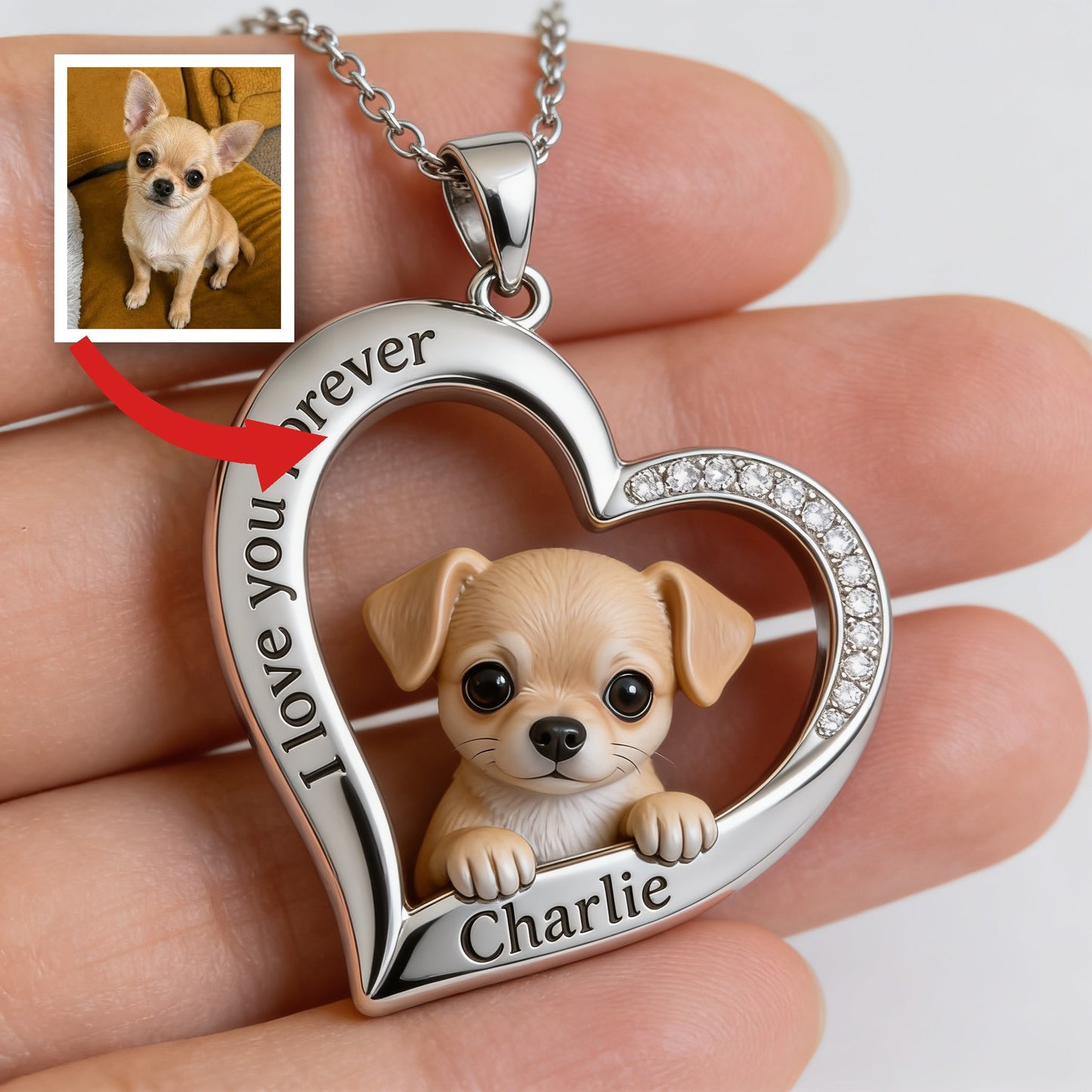 Custom From Any Photo - Personalized Tiny Chihuahua Puppy Shaped Metal Pendant Necklace
