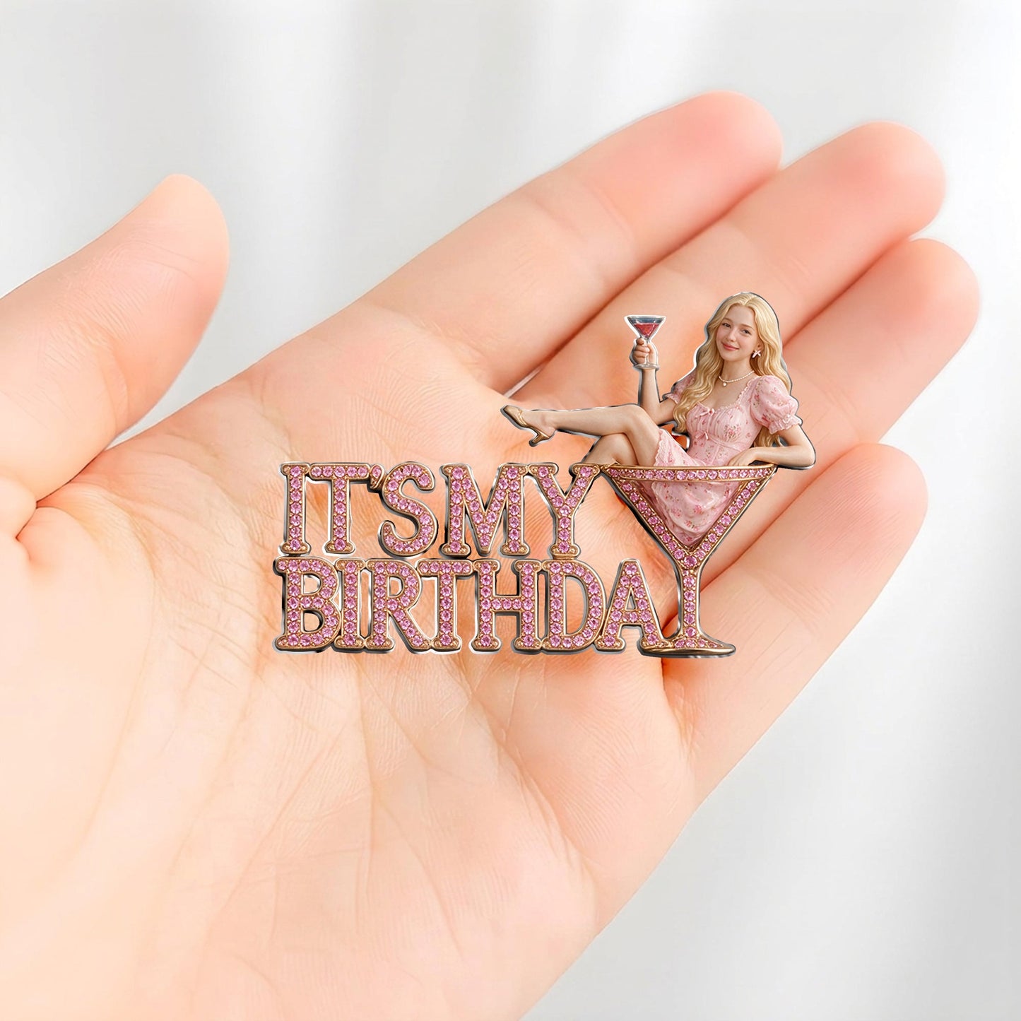 It's My Birthday - Curly Haired Martini Woman Personalized Birthday 3D Embossed Enamel Pin