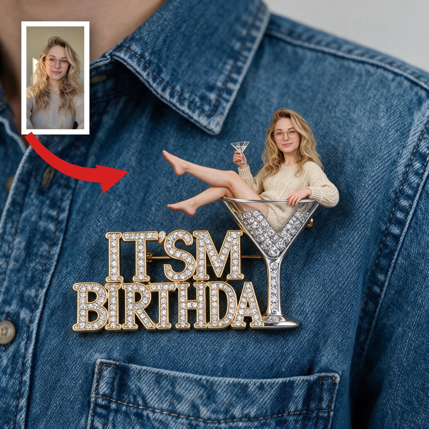 Es ist mein Geburtstag - Blonde Geburtstagsfrau 3D Präge-Emaille-Anstecker