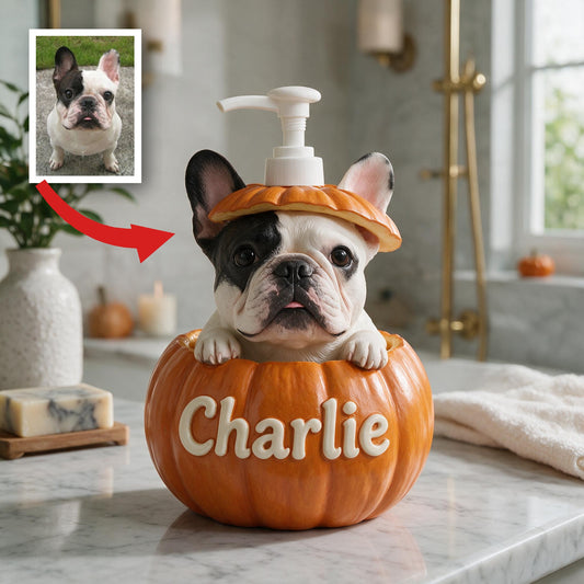 Personalisierter Französischer Bulldoggen Kürbis Pumpen-Spender - Süße Herbst Badezimmer Dekoration Hundeliebhaber Geschenk