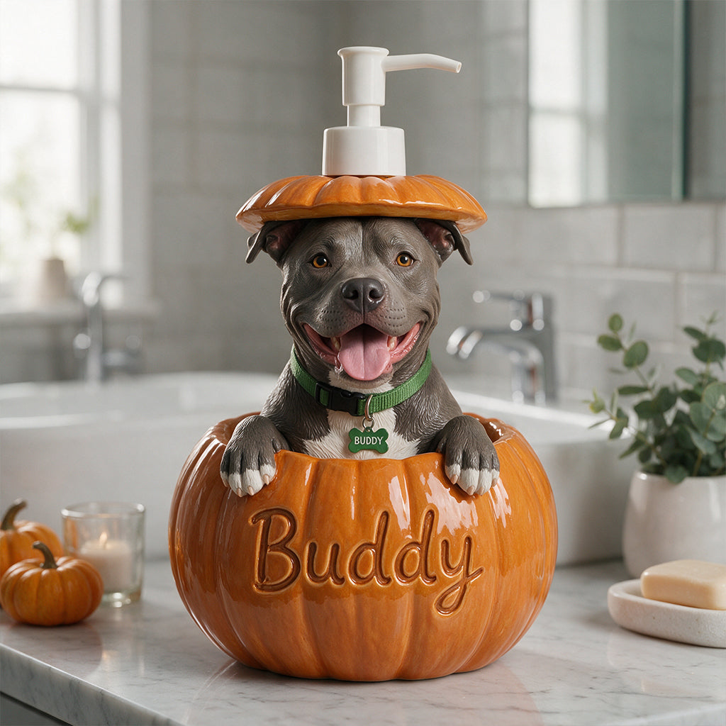 Personalized Peekaboo Tan Chihuahua Pumpkin Soap Dispenser | Cute Fall Halloween Dog Lover Home Decor Gift