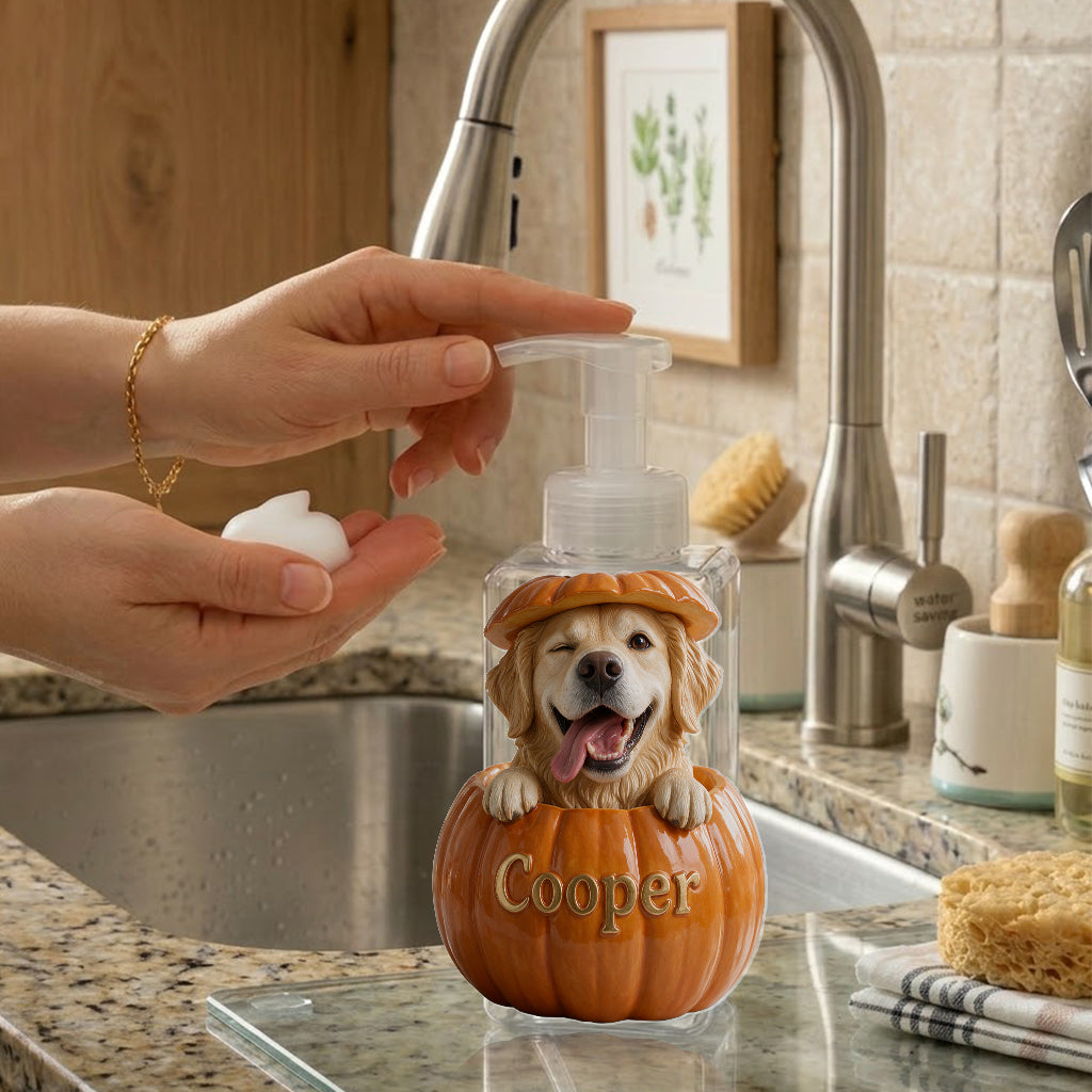 Personalized Peekaboo Tan Chihuahua Pumpkin Soap Dispenser | Cute Fall Halloween Dog Lover Home Decor Gift