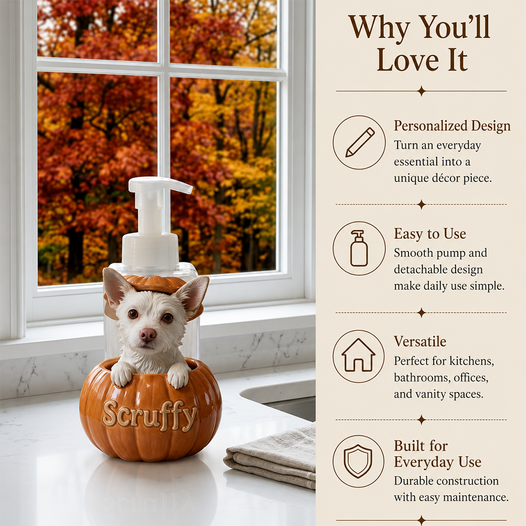 Personalized French Bulldog Pumpkin Peek-A-Boo Pump Dispenser - Cute Fall Bathroom Decor Dog Lover Gift