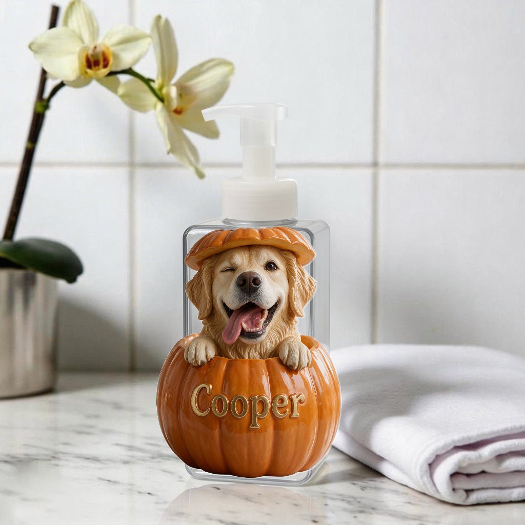Personalized Black and White Border Collie Pumpkin Peek-A-Boo Soap Pump Dispenser, Cute Fall Dog Lover Home Decor Gift