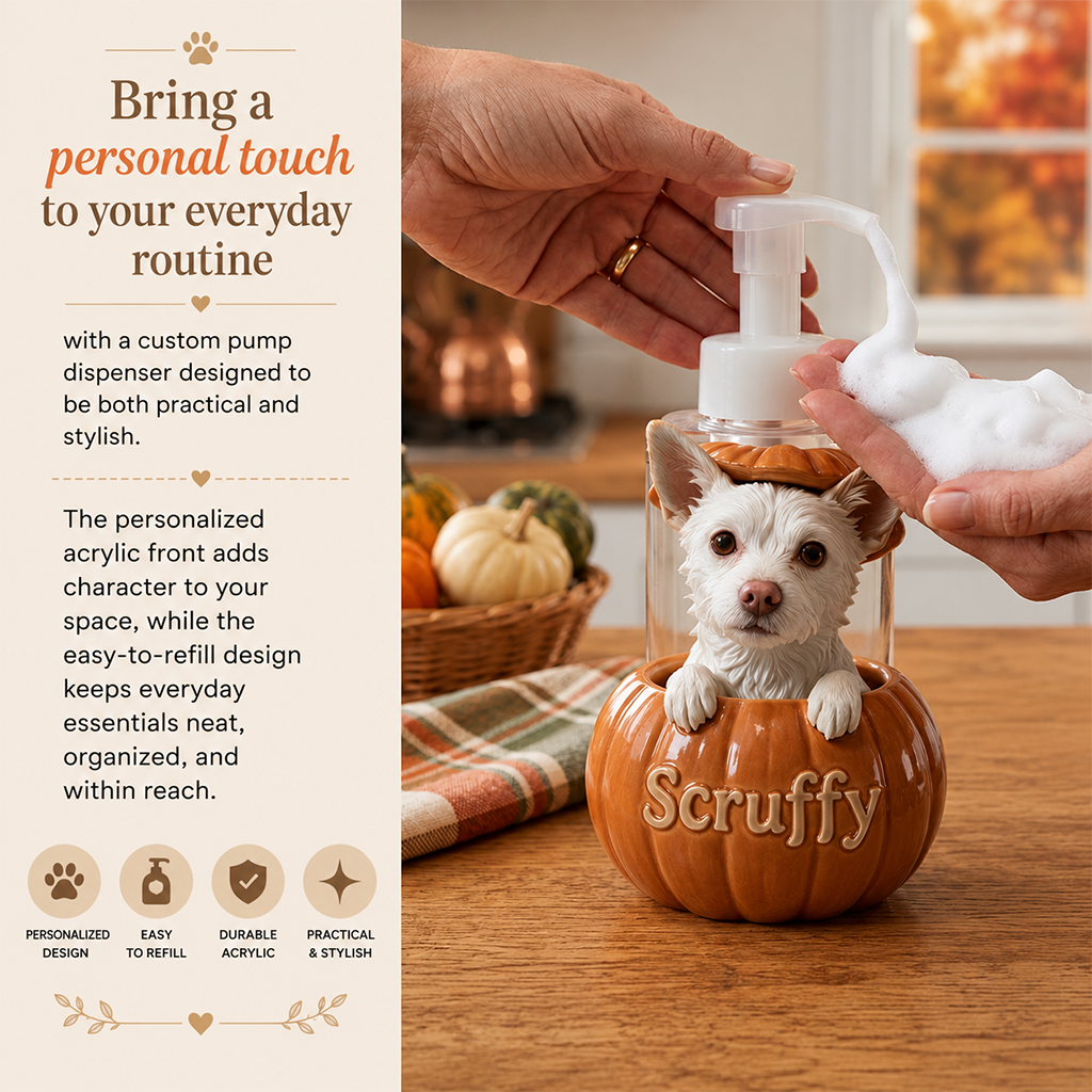 Personalized Black and White Border Collie Pumpkin Peek-A-Boo Soap Pump Dispenser, Cute Fall Dog Lover Home Decor Gift