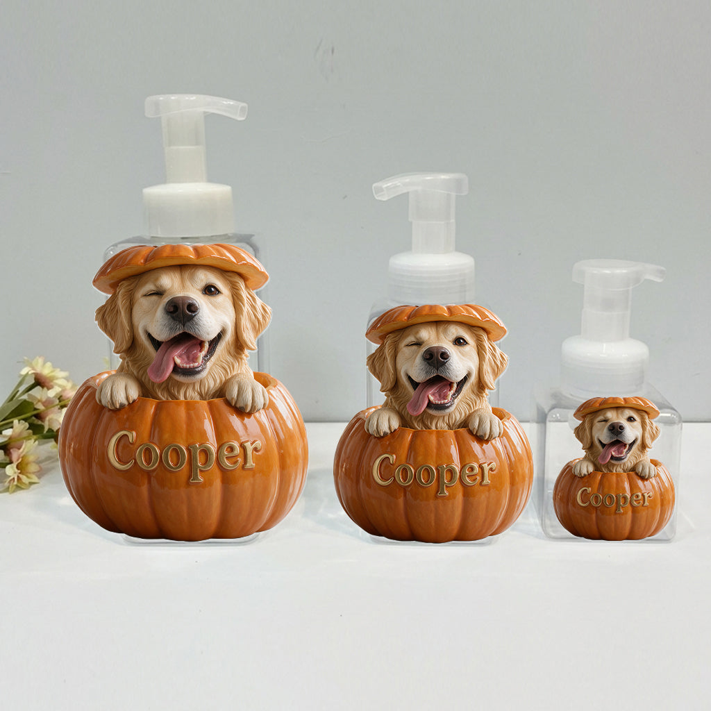 Personalized Black and White Border Collie Pumpkin Peek-A-Boo Soap Pump Dispenser, Cute Fall Dog Lover Home Decor Gift