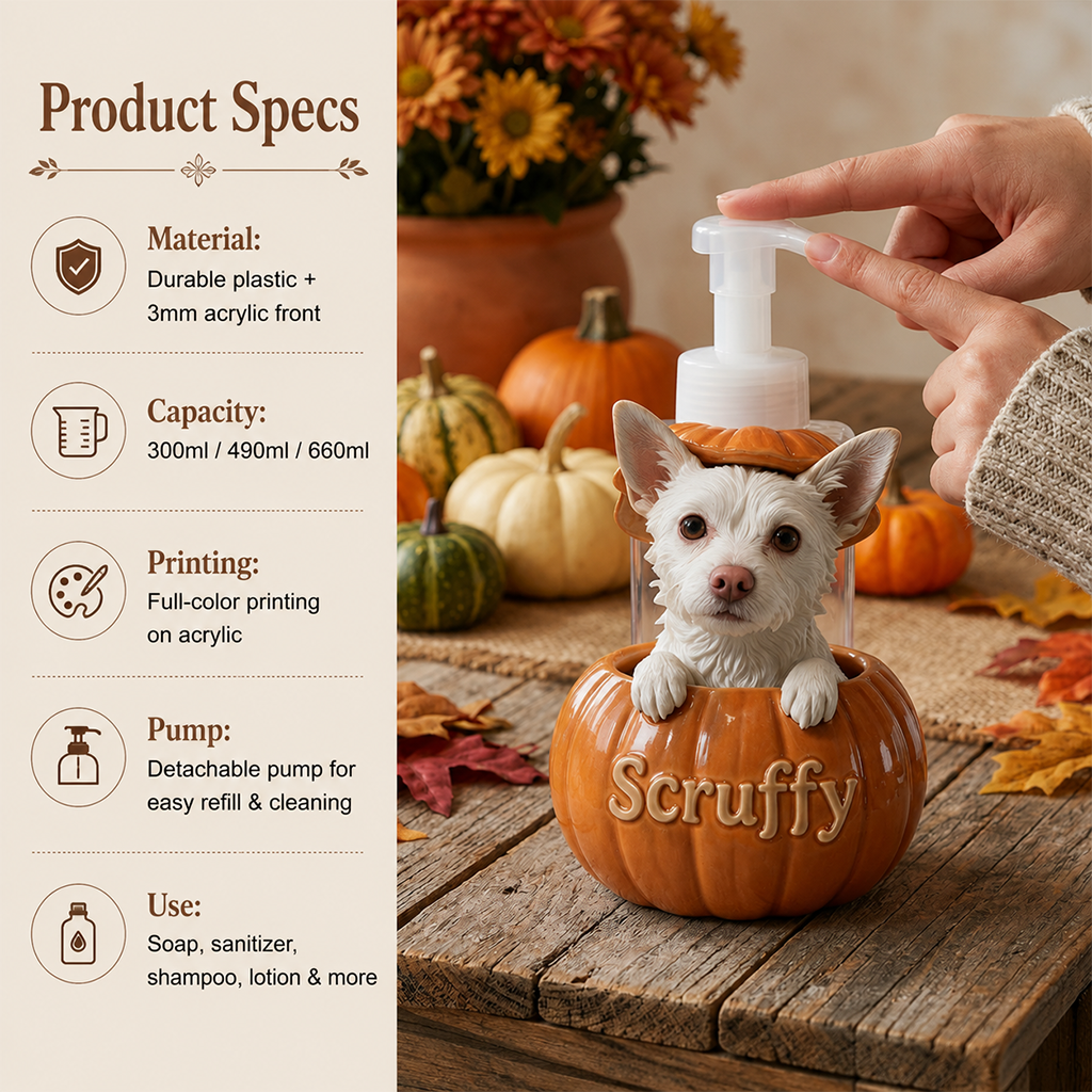 Personalized Black and White Border Collie Pumpkin Peek-A-Boo Soap Pump Dispenser, Cute Fall Dog Lover Home Decor Gift
