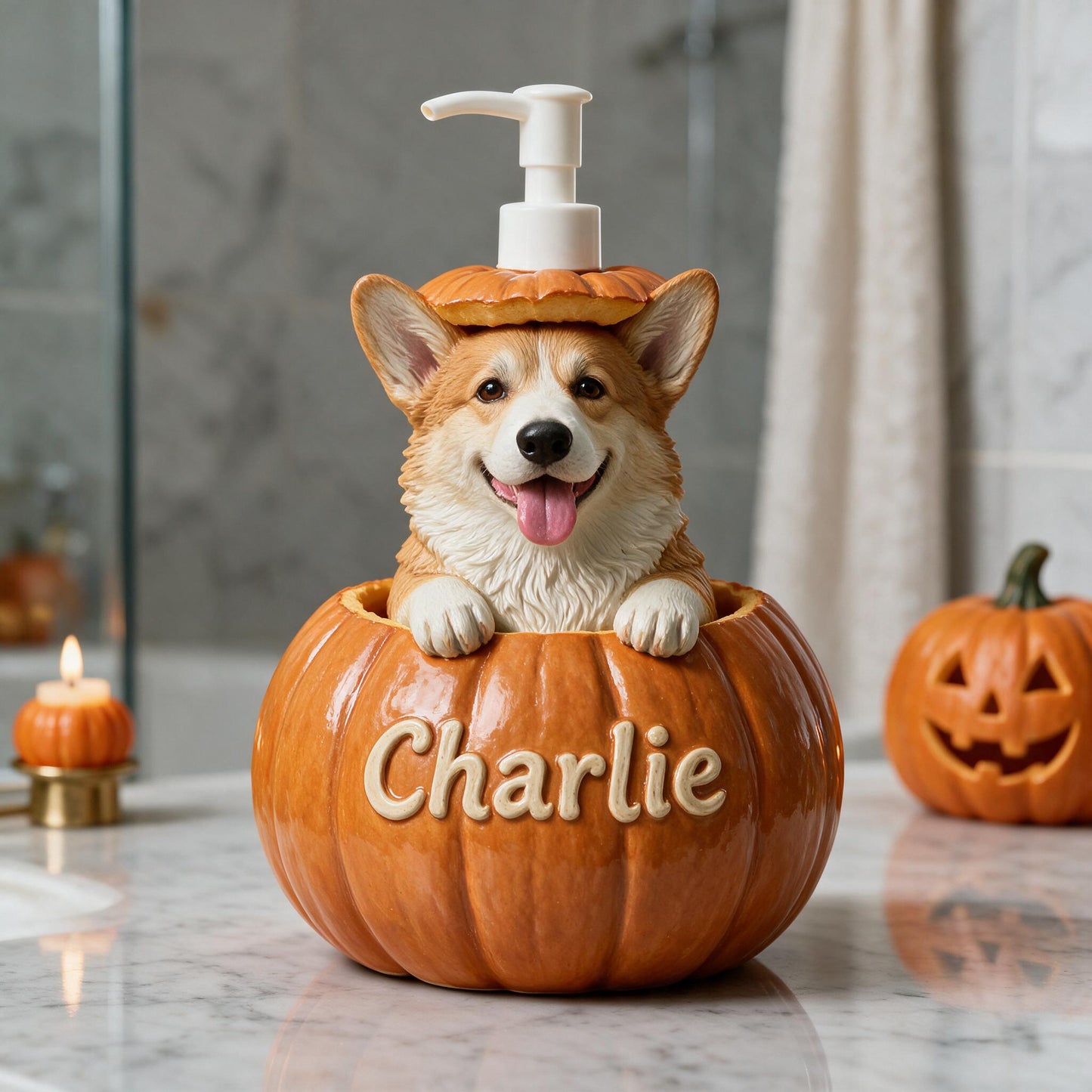 Personalized Welsh Corgi Pumpkin Peek-A-Boo Pump Dispenser Cute Fall Halloween Gift for Corgi Dog Lovers