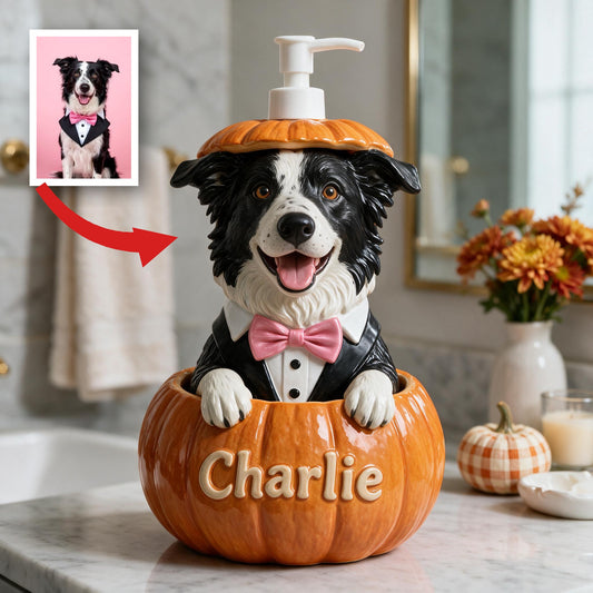 Personalisierte Seifenspender mit Border Collie und Kürbis - Tolle Geschenkidee für Hundeliebhaber