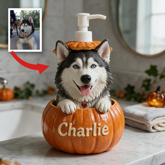 Personalisierter Seifenspender mit blauen Augen Siberian Husky für Halloween