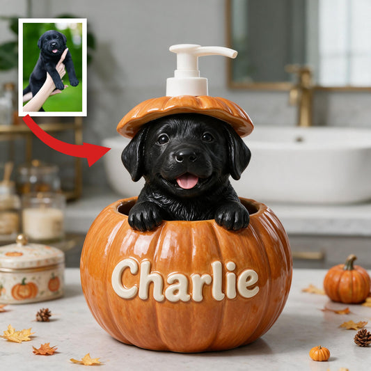 Personalisierte schwarze Labrador Retriever Welpen Kürbis Seifenspender Geschenk für Hundeliebhaber