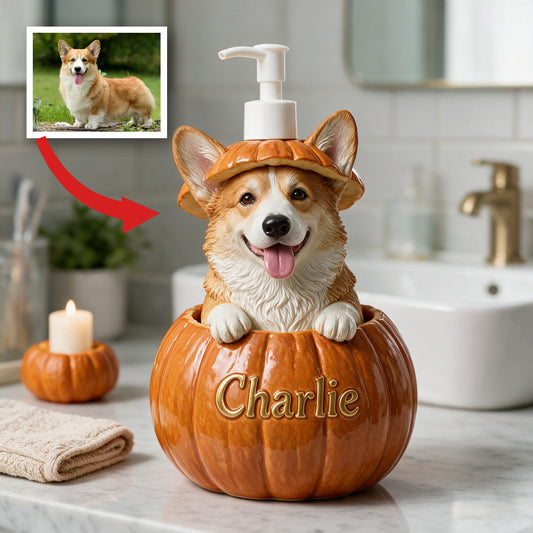 Personalisierter Welsh Corgi Kürbis Pumpen-Spender, Süßes Herbst-Dekor Geschenk für Corgi-Liebhaber
